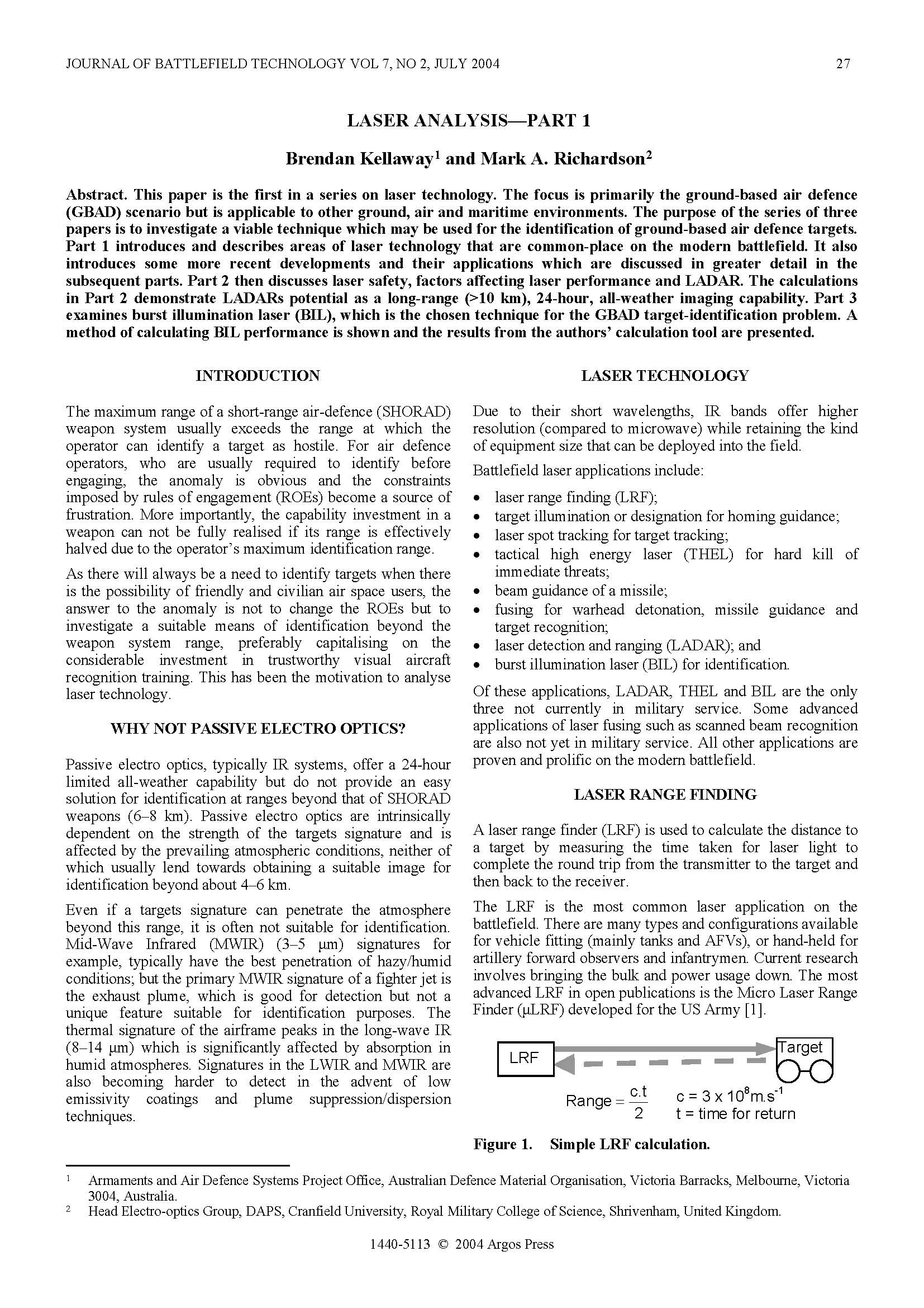 Laser Analysis—Part 1