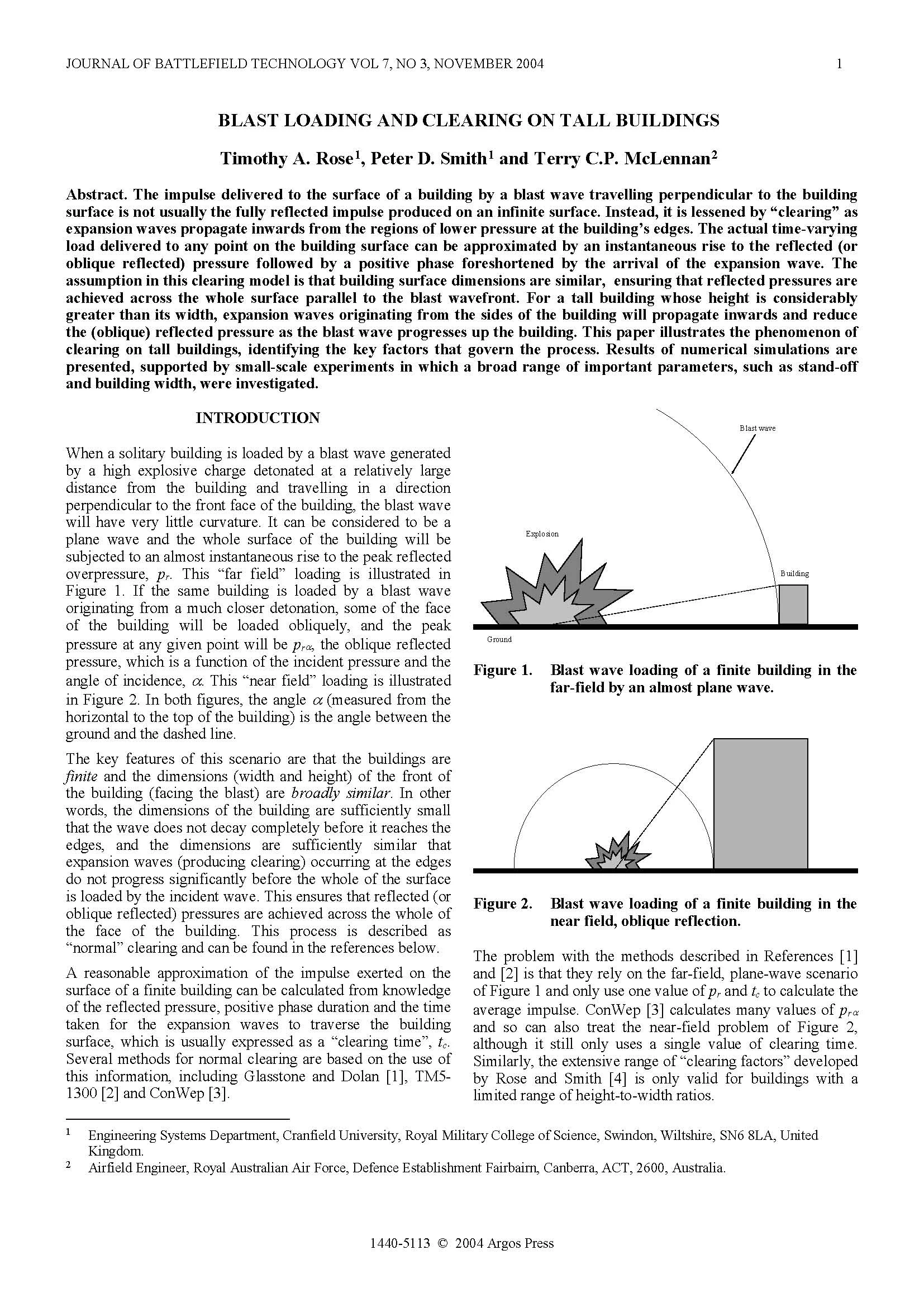 Blast Loading and Clearing on Tall Buildings