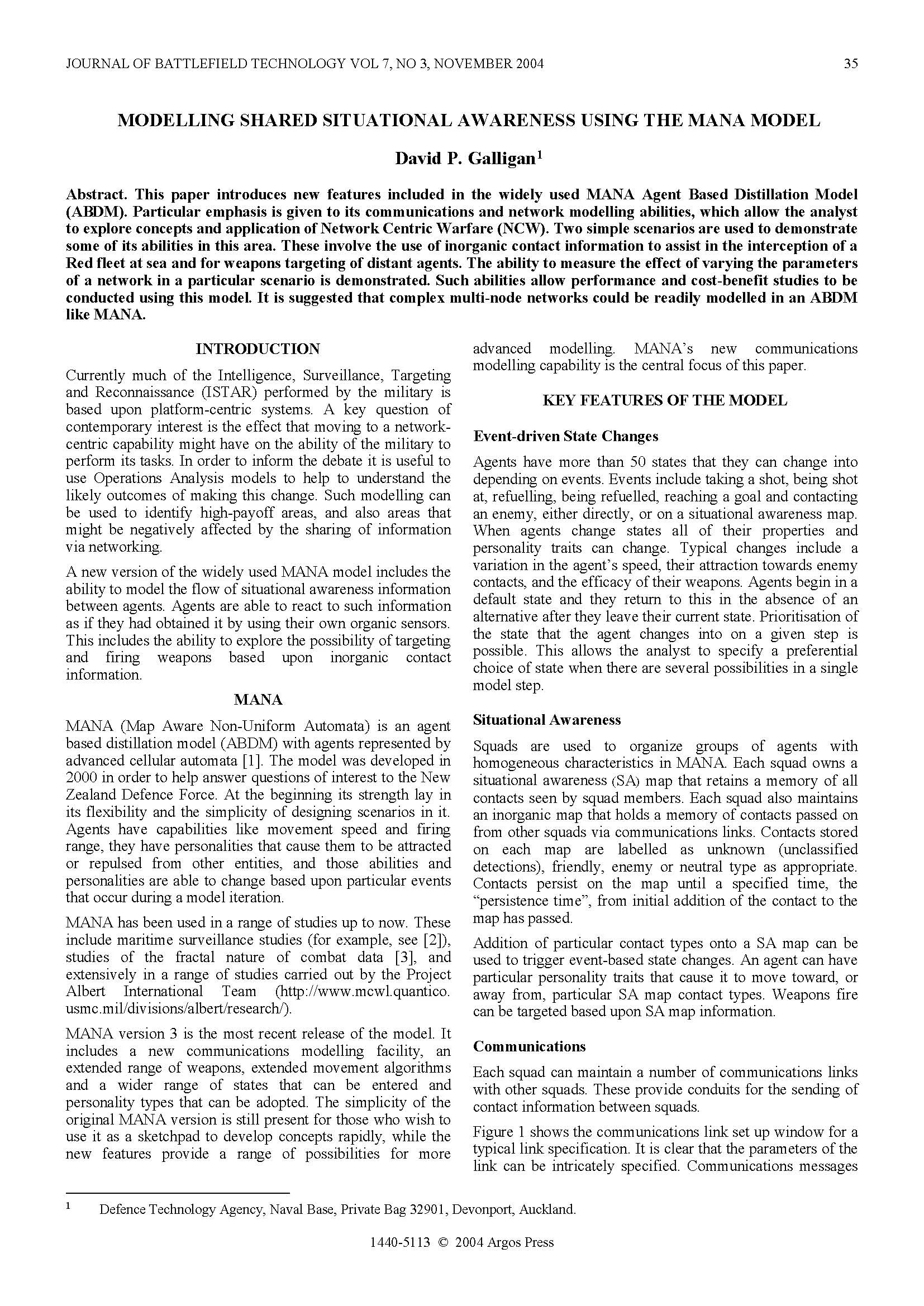 Modelling Shared Situational Awareness Using the Mana Model