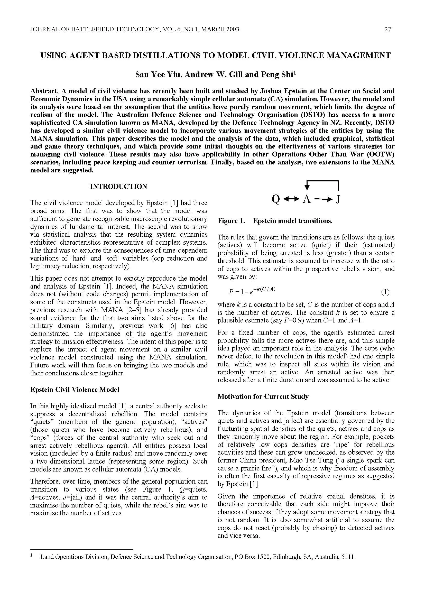 Using Agent Based Distillations To Model Civil Violence Management