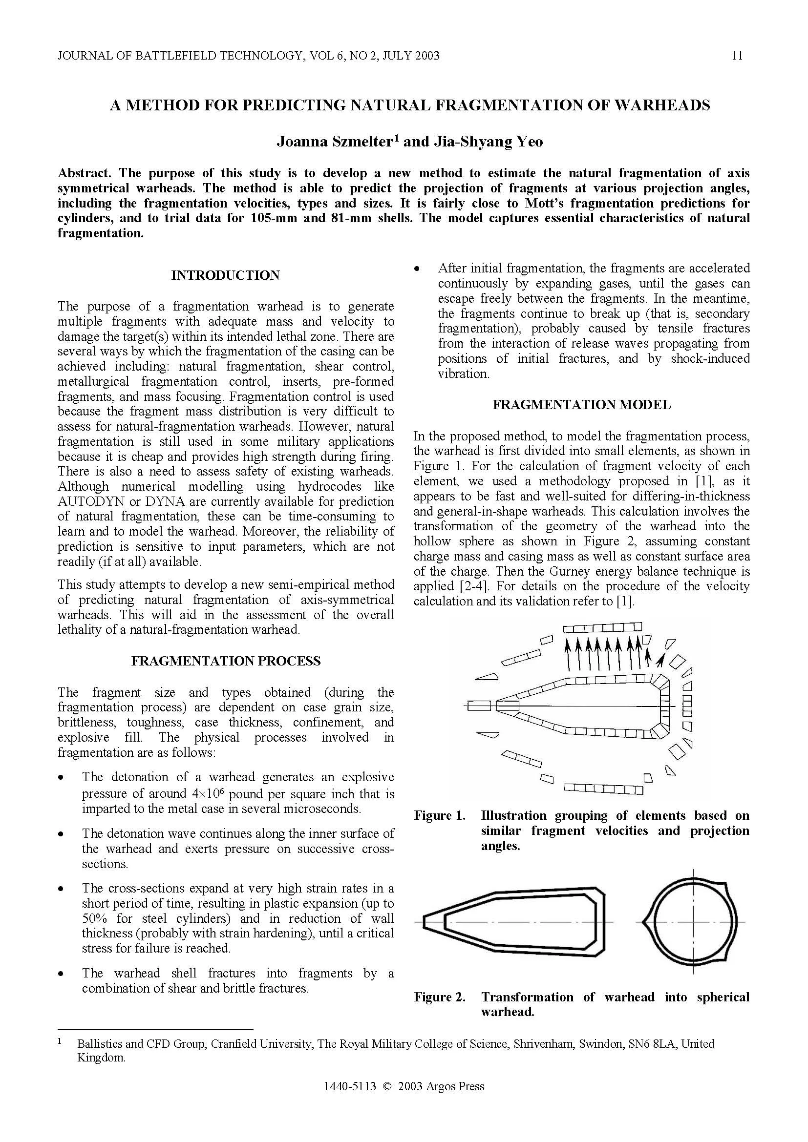 A Method for Predicting Natural Fragmentation of Warheads