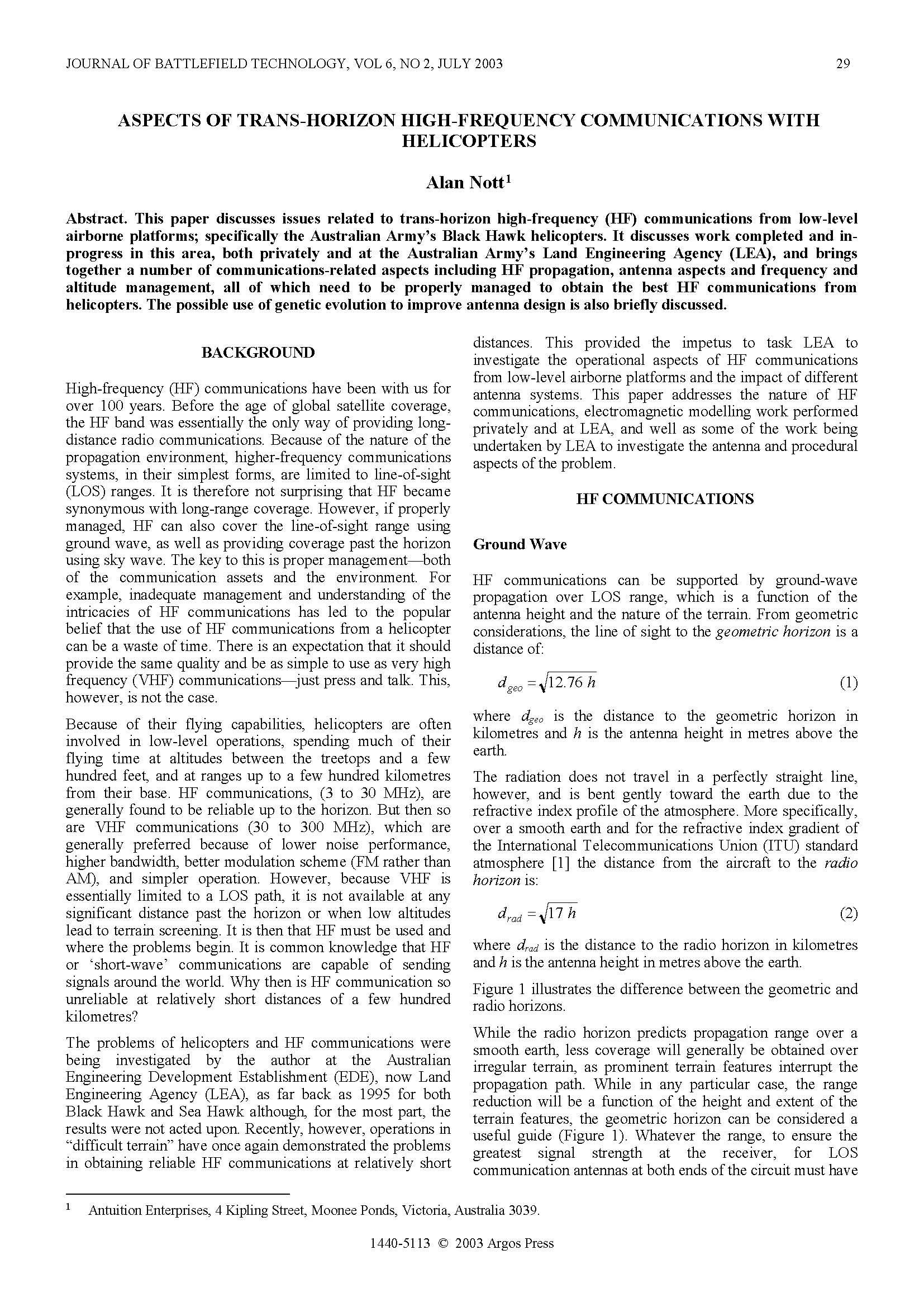 Aspects of Trans-Horizon High-Frequency Communications with Helicopters