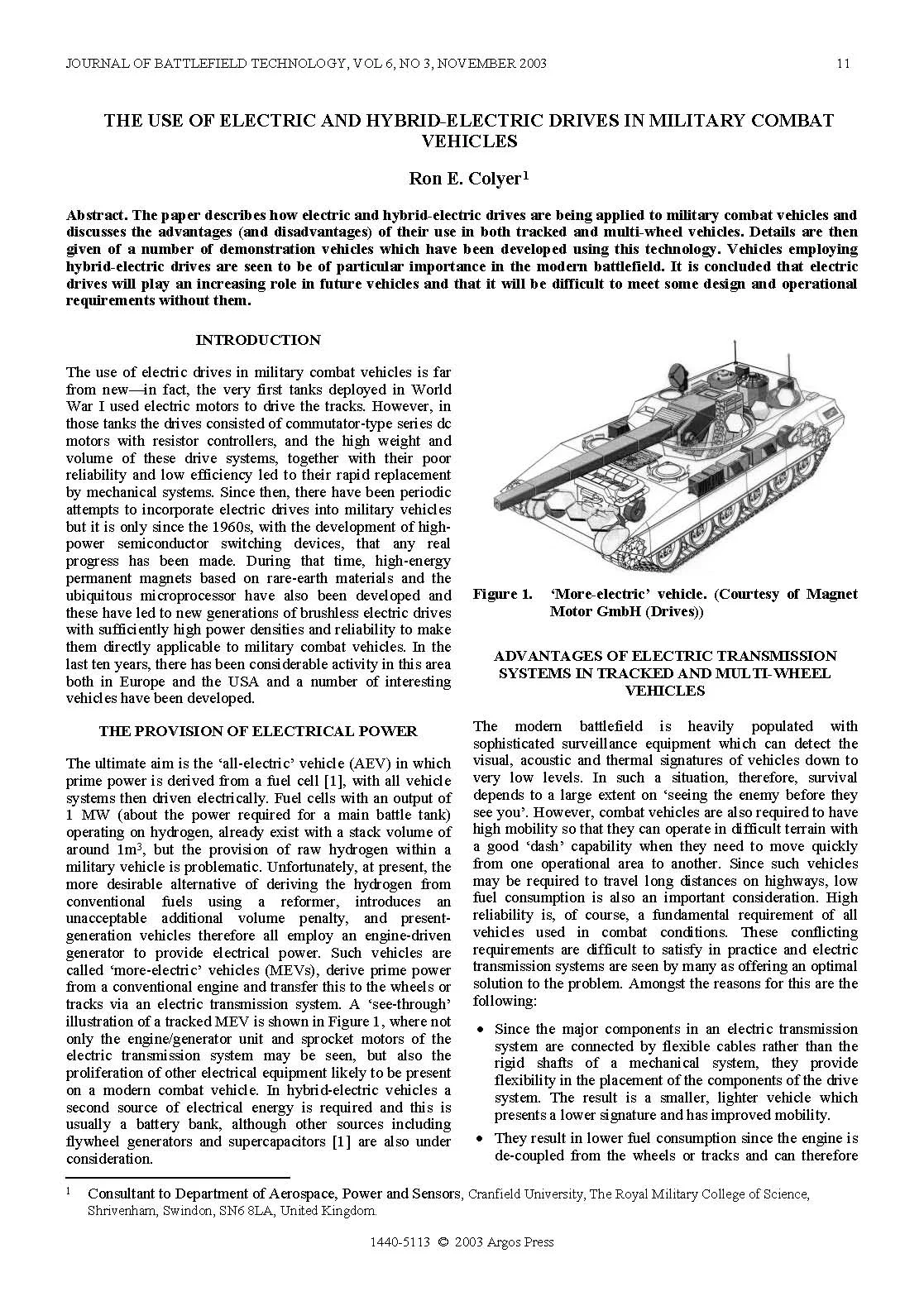 The Use Of Electric Drives And Hybrid-Electric Drives In Military Combat Vehicles