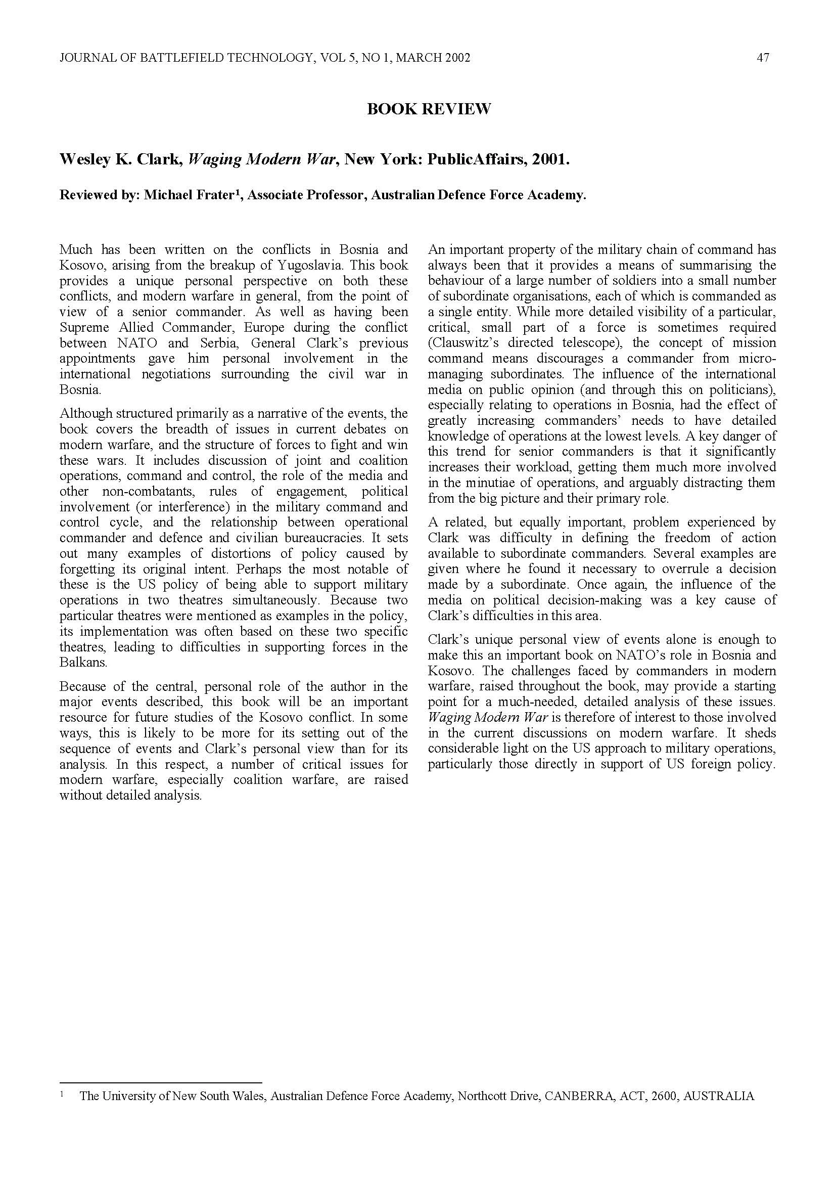 A Review - Waging Modern War