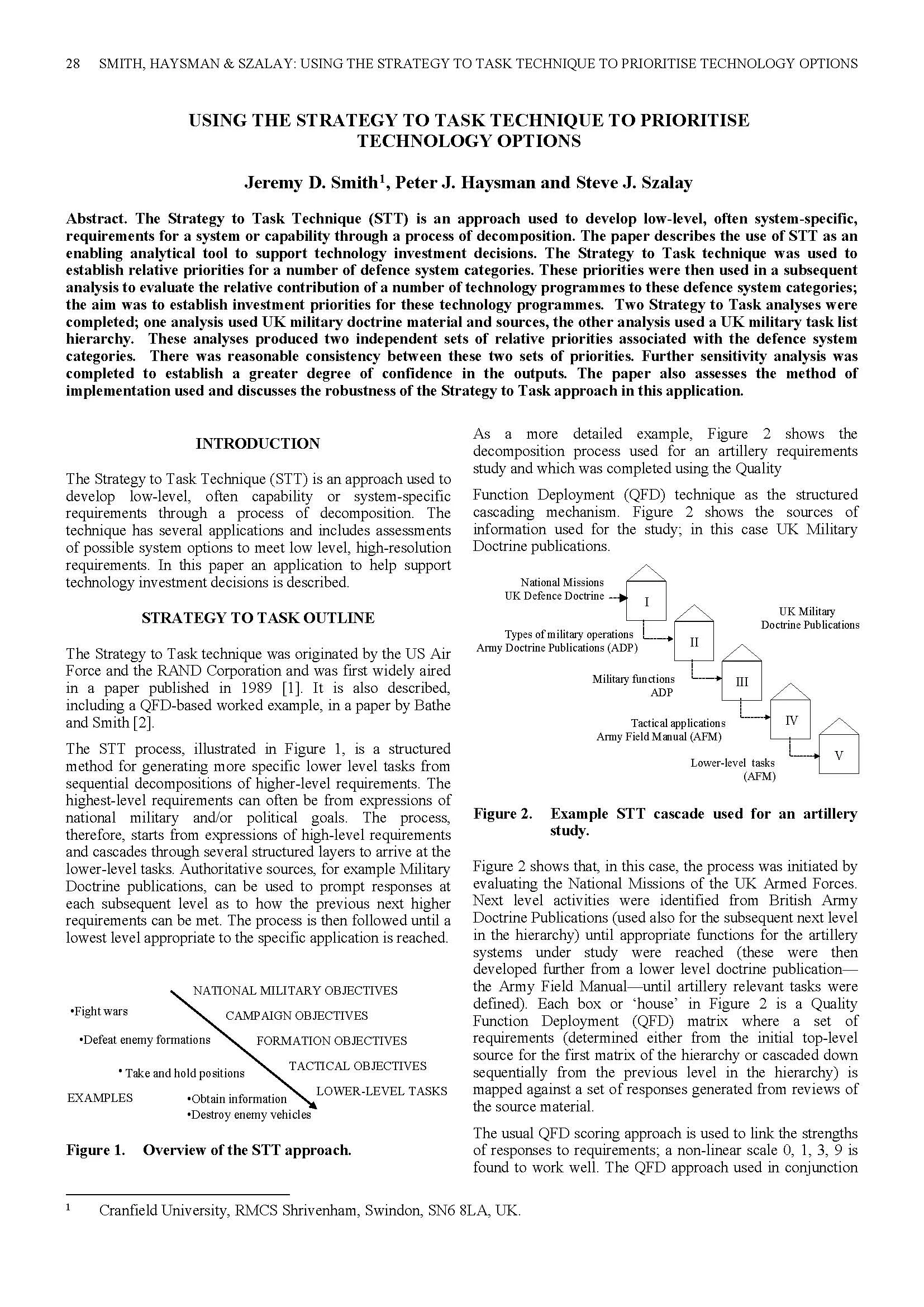 Using the Strategy to Task Technique to Prioritise Technology Options
