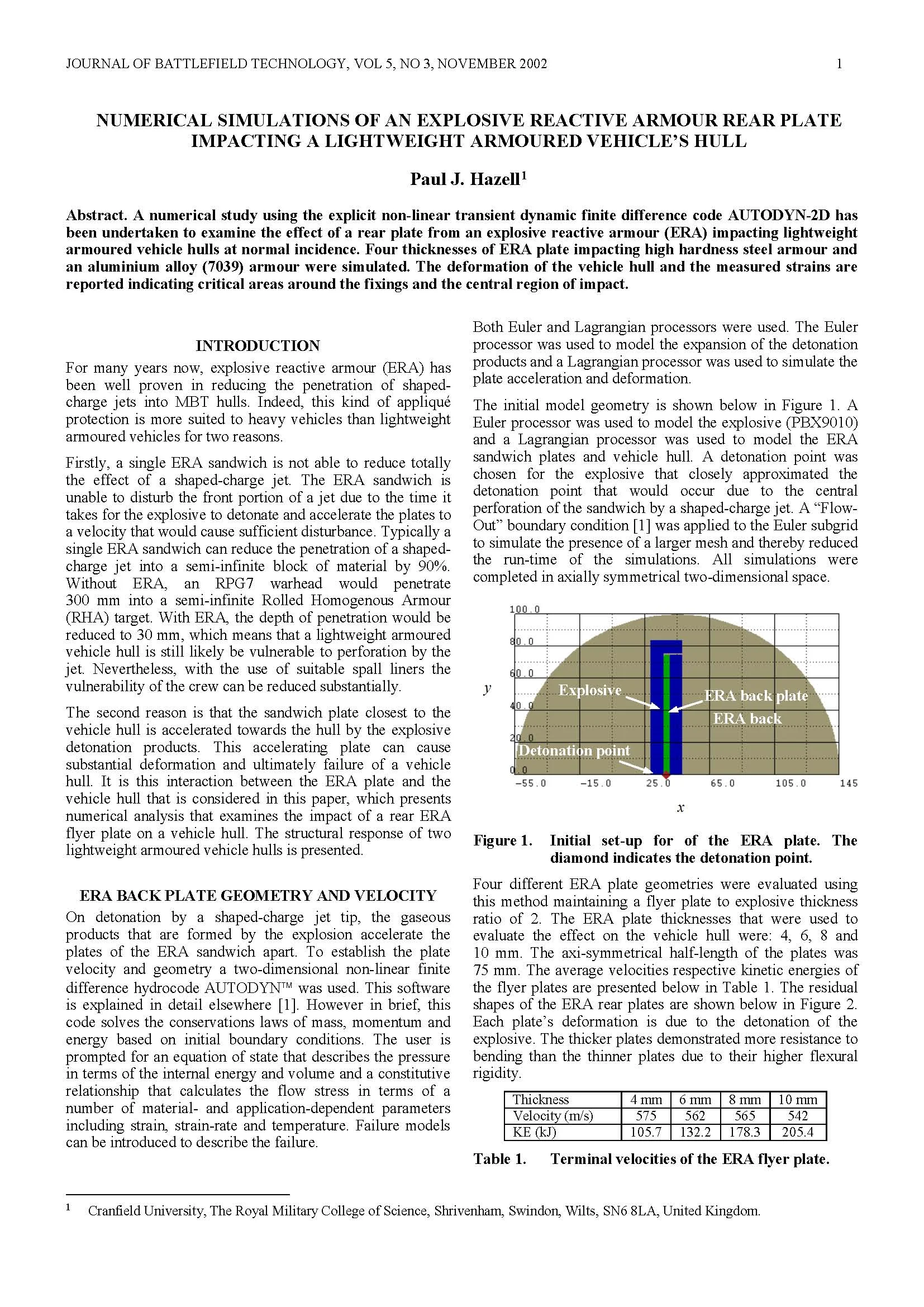 Numerical Simulations of an Explosive Reactive Armour Plate Impacting a Lightweight Armoured Vehicle's Hull