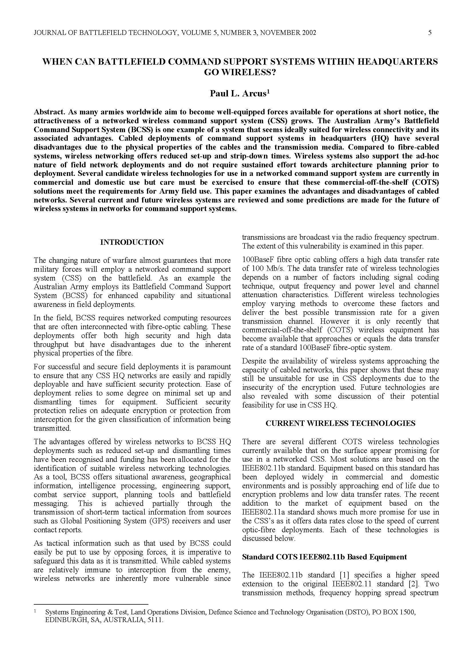 When Can Battlefield Command Support Systems Within Headquarters Go Wireless