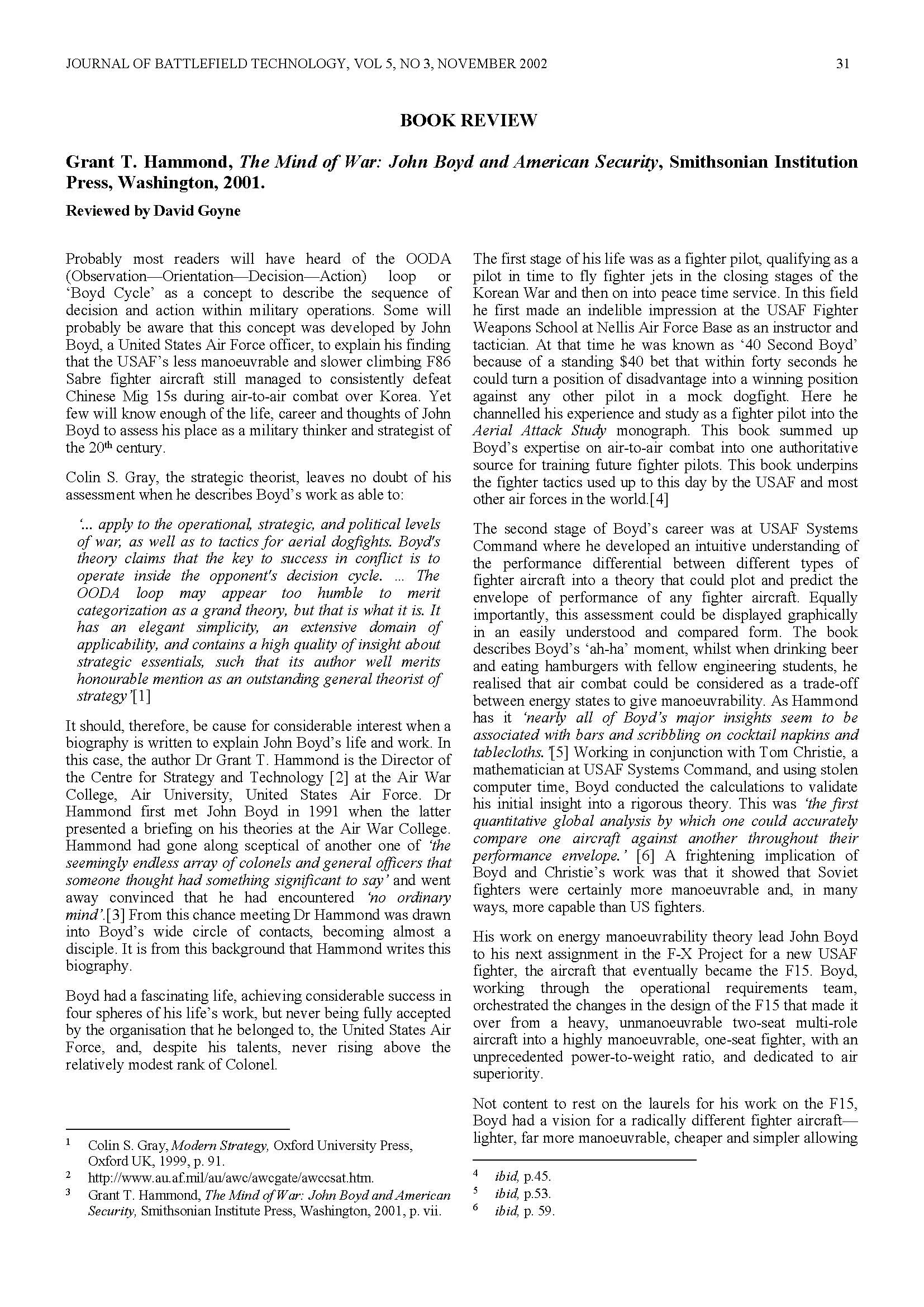 A Review - The Mind of War: John Boyd and American Security