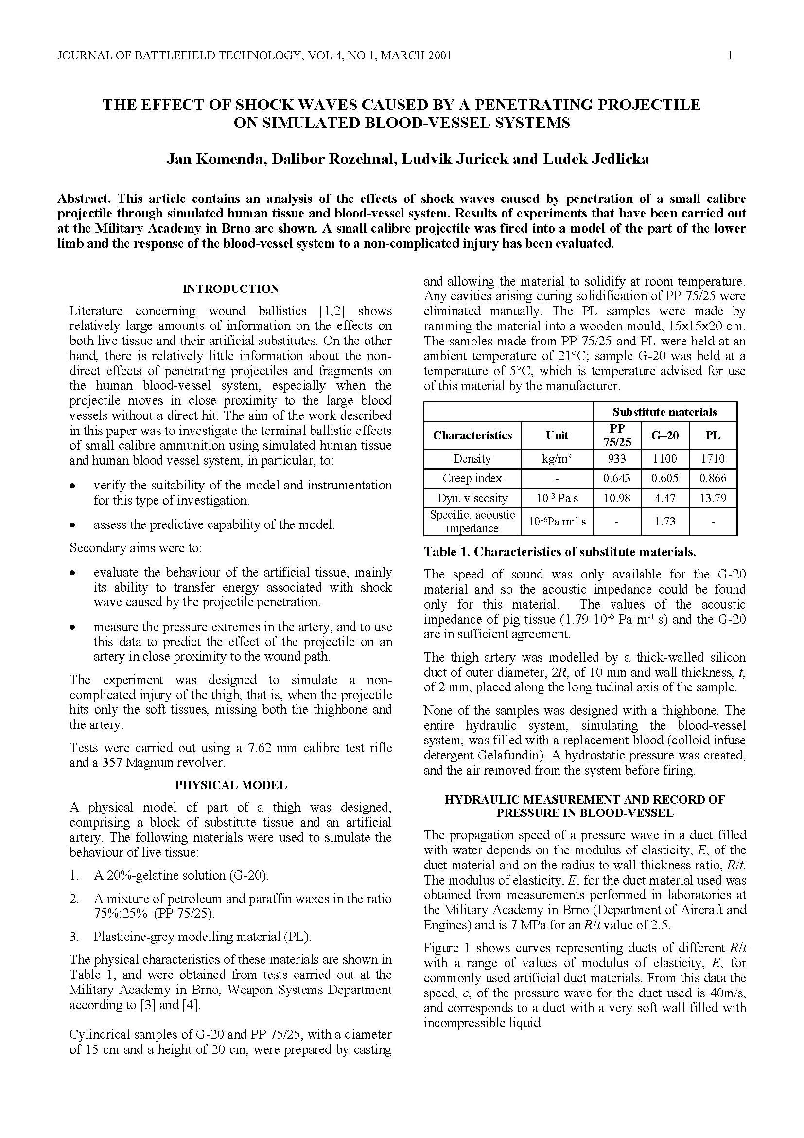 The Effect of Shock Waves Caused by a Penetrating Projectile on Simulated Blood-vessel Systems