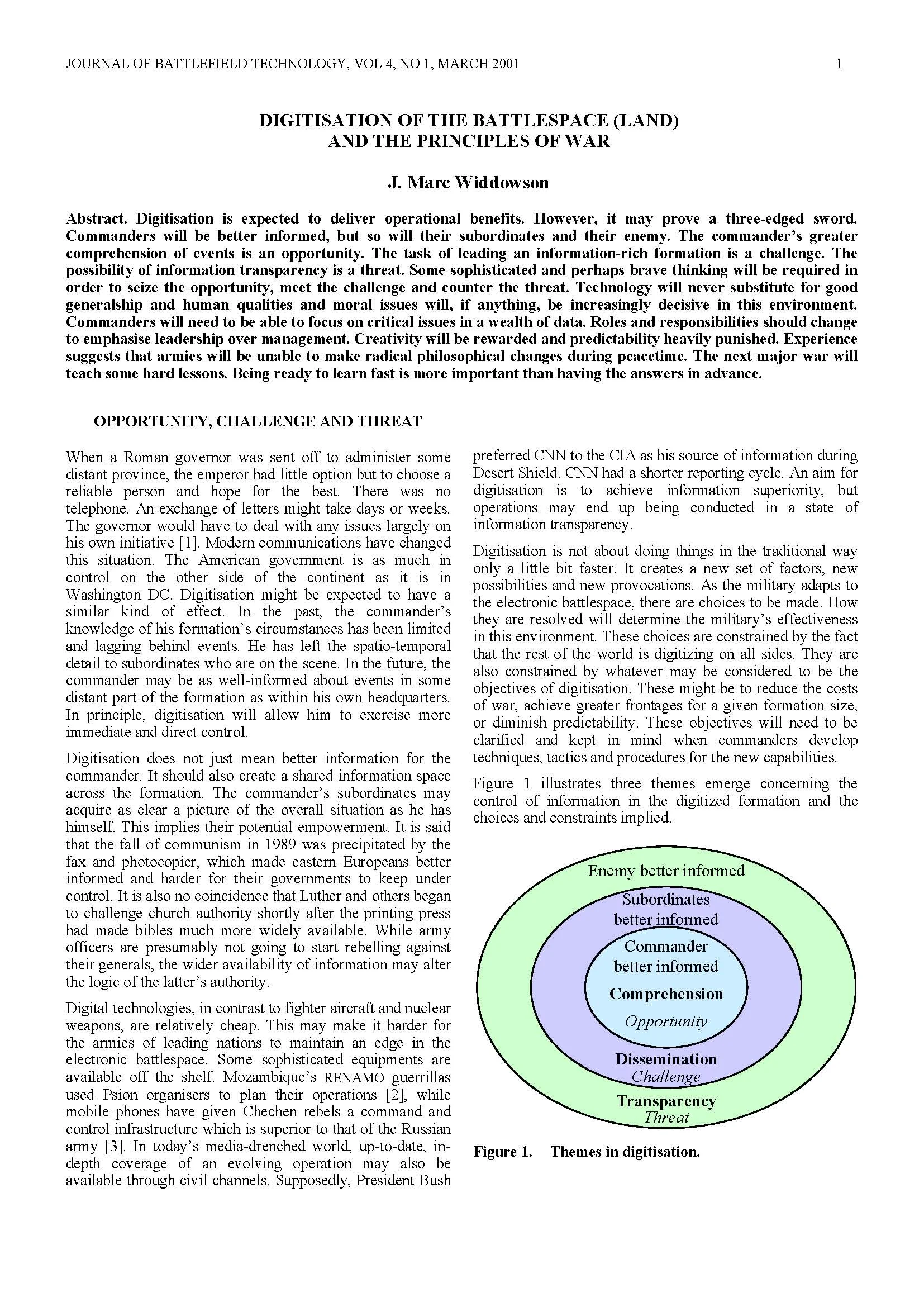 Digitisation of the Battlespace and the Principles of War