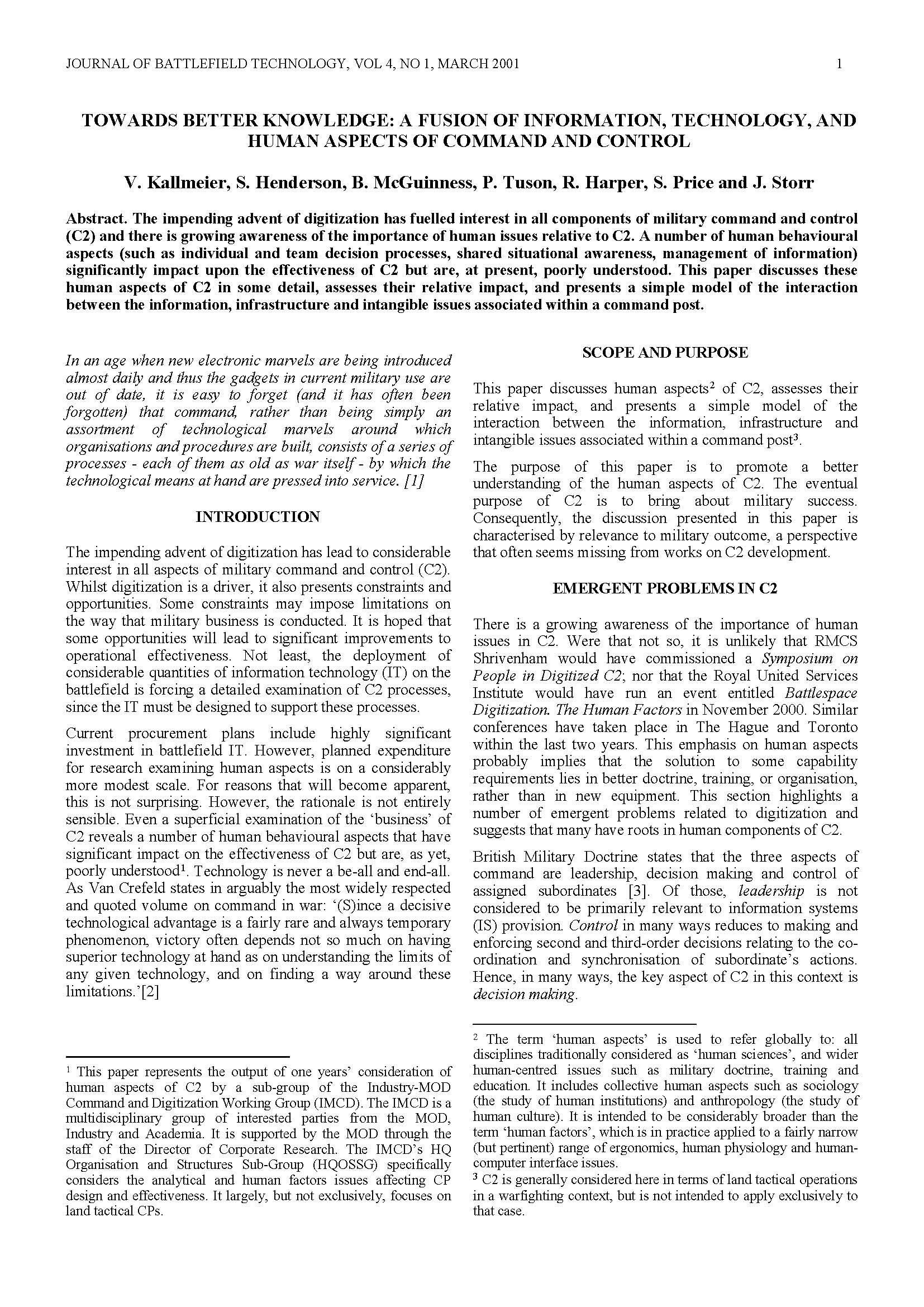 Towards Better Knowledge: A Fusion of Information, Technology, and Human Aspects of Command and Control