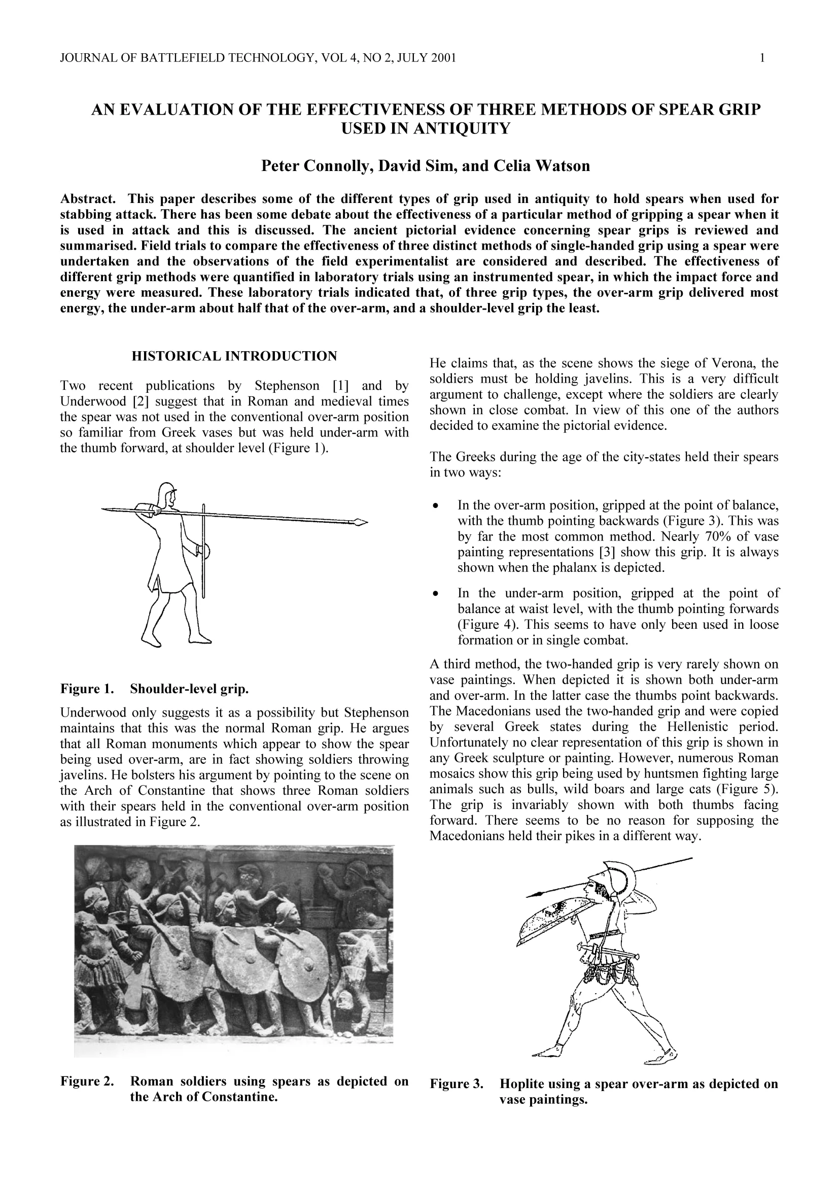 Evaluation of the Effectiveness of Three Methods of Spear Grip Used in Antiquity