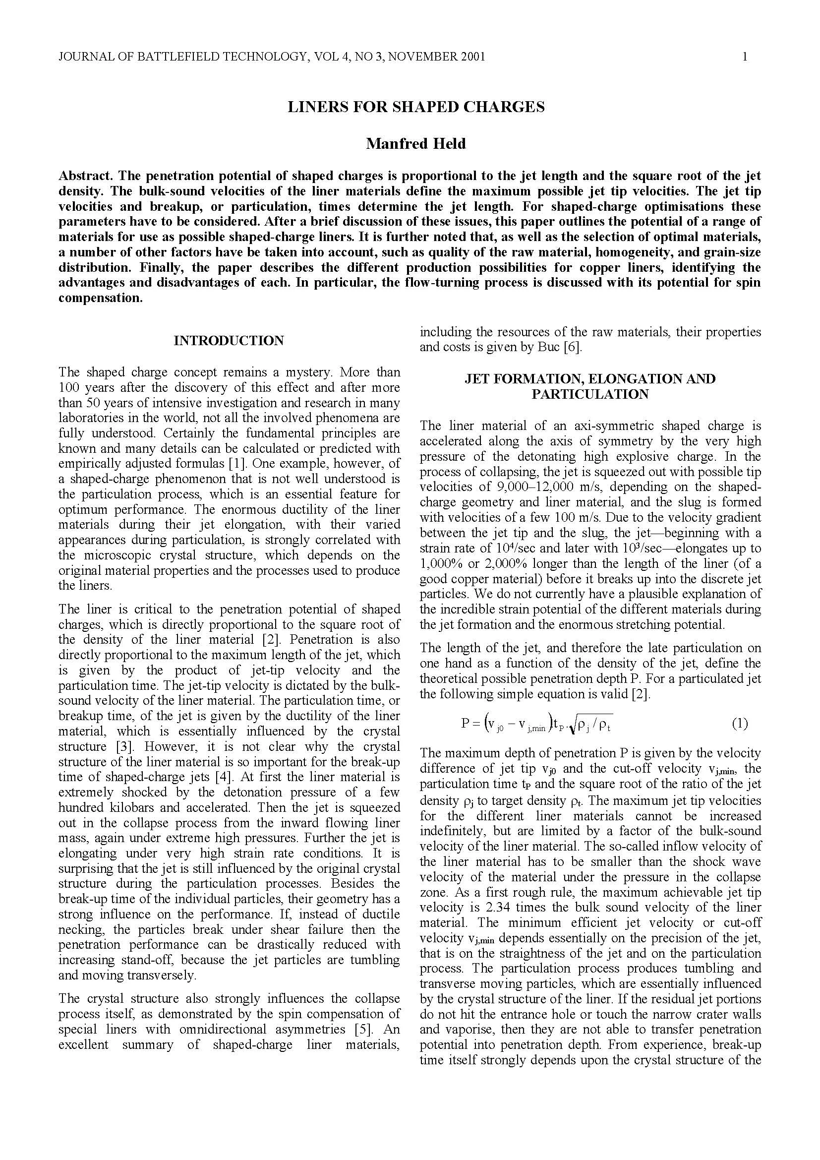 Liners for Shaped Charges