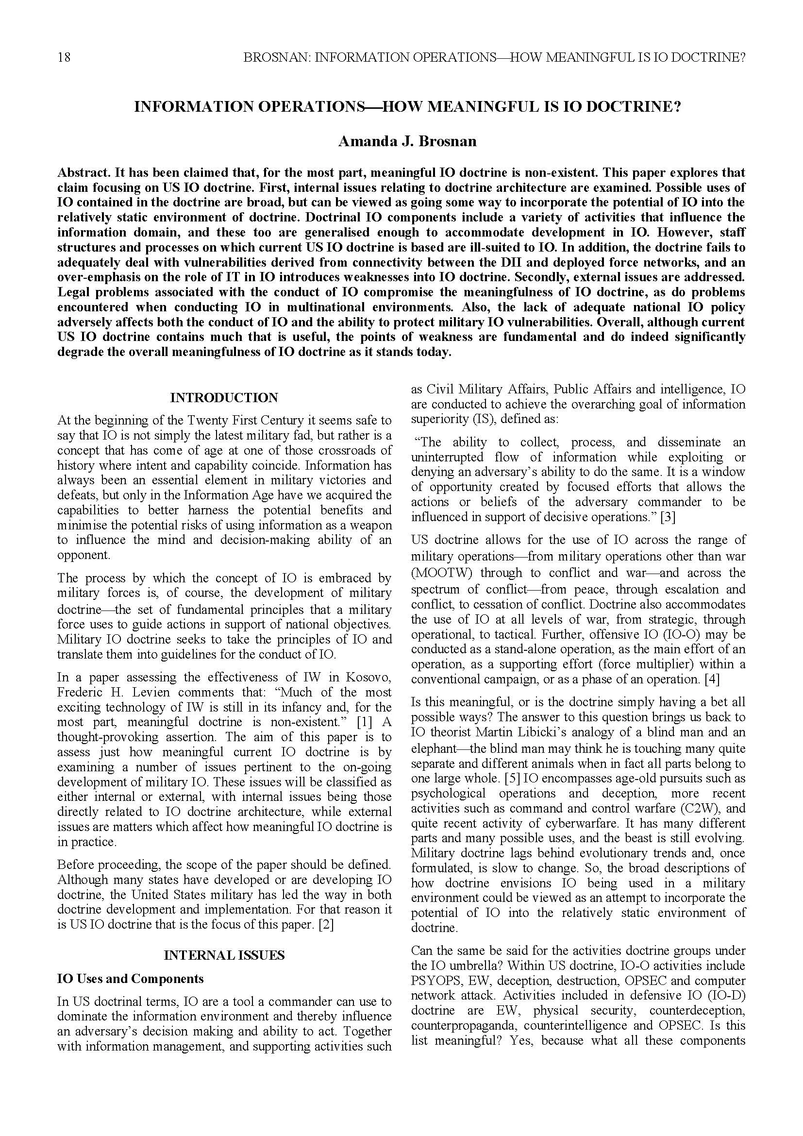 Information Operations - How Meaningful is IO Doctrine?