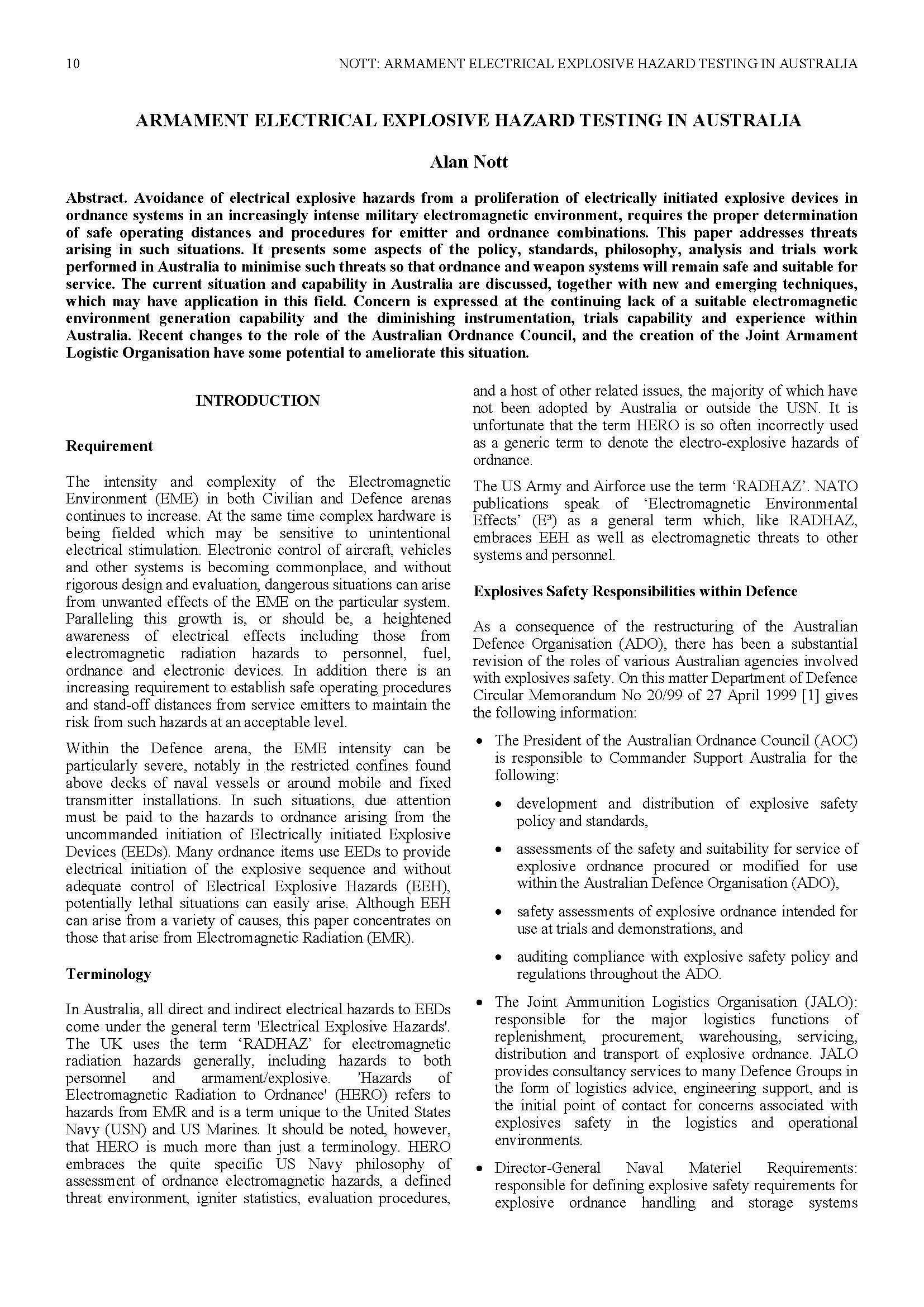 Armament Electrical Explosive Hazard Testing in Australia