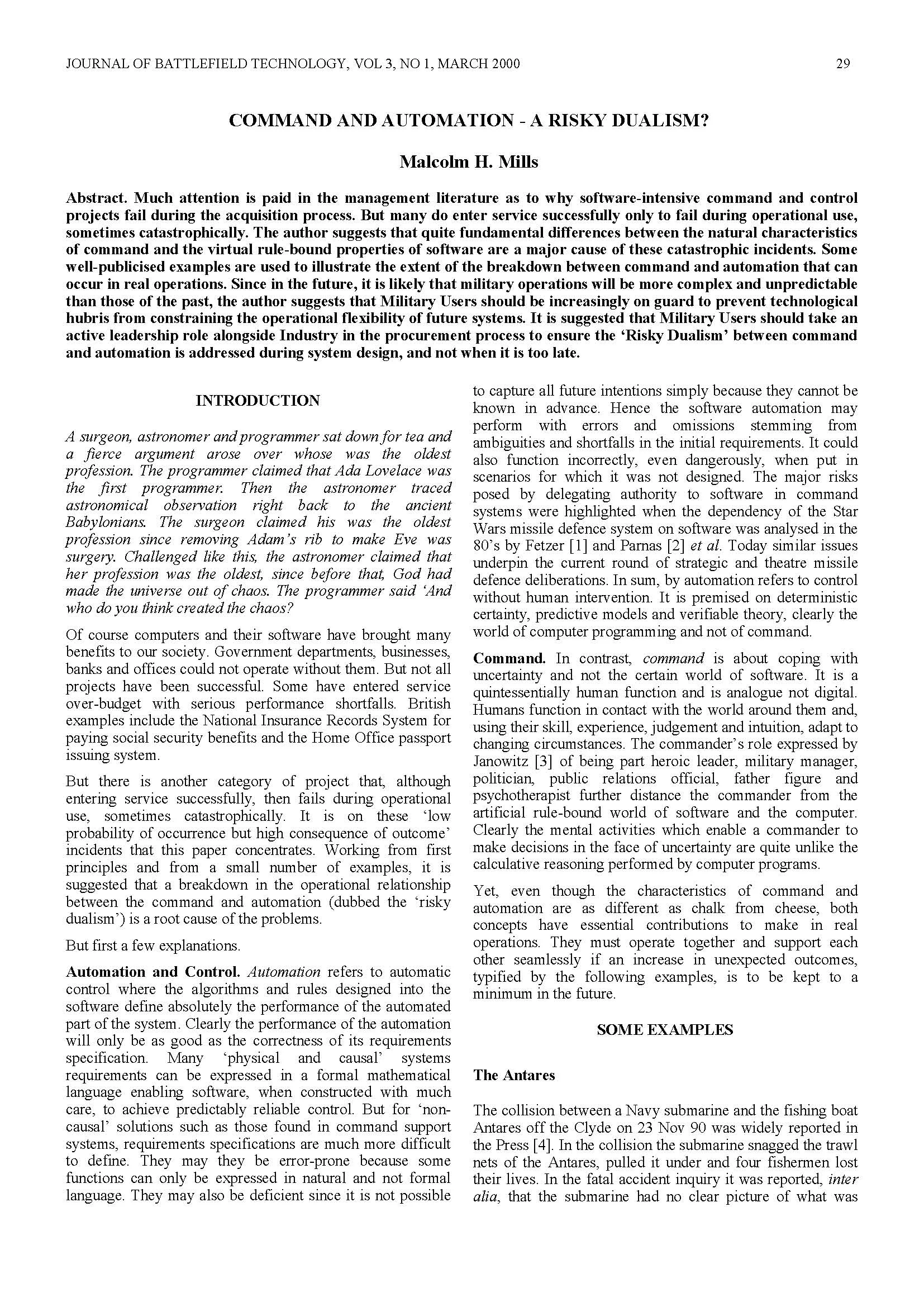 Command and Automation - A Risky Dualism?