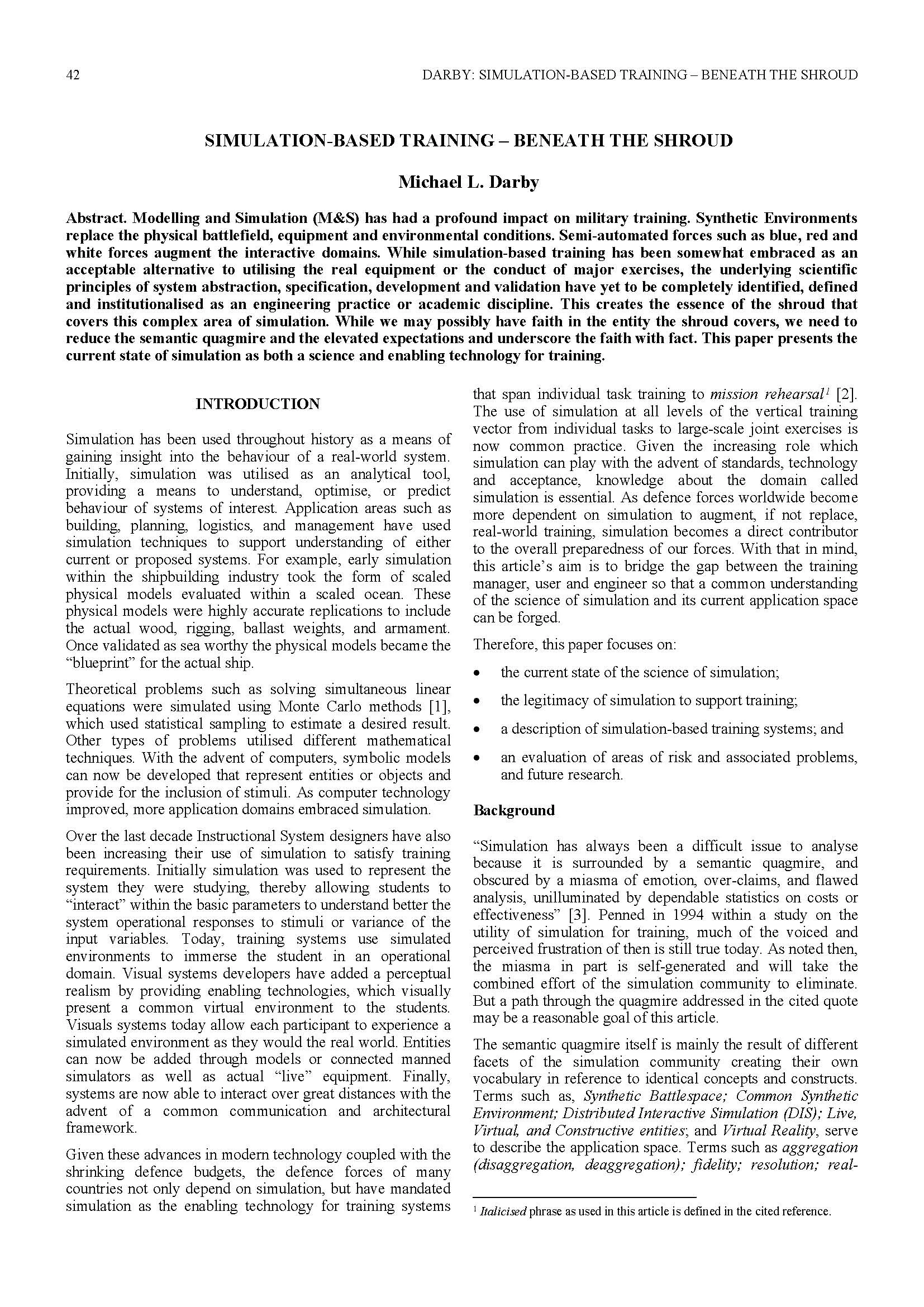 Simulation-based Training - Beneath the Shroud