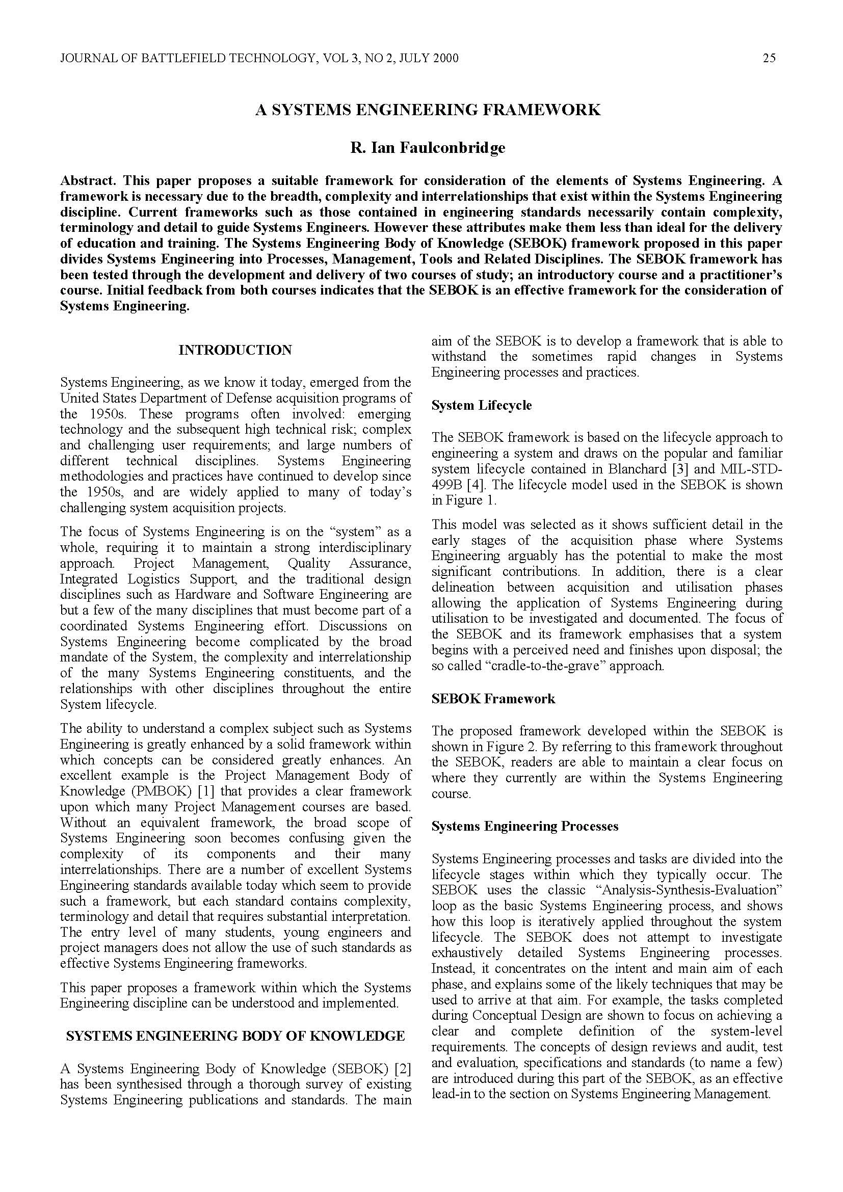 A Systems Engineering Framework