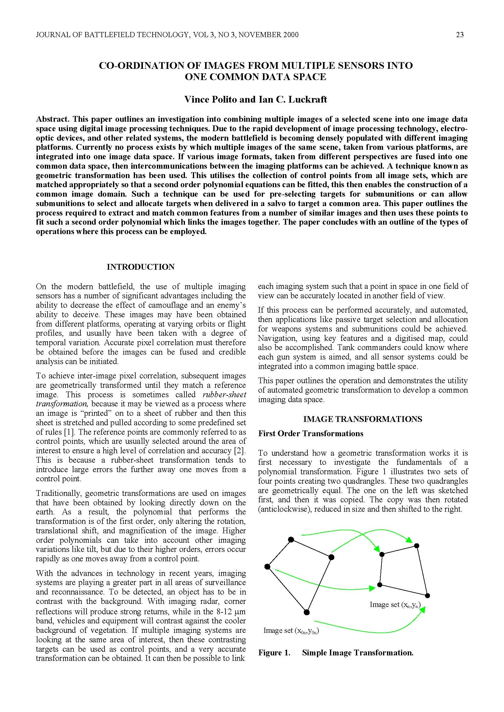 Co-ordination of Images from Multiple Sensors Into One Common Data Space