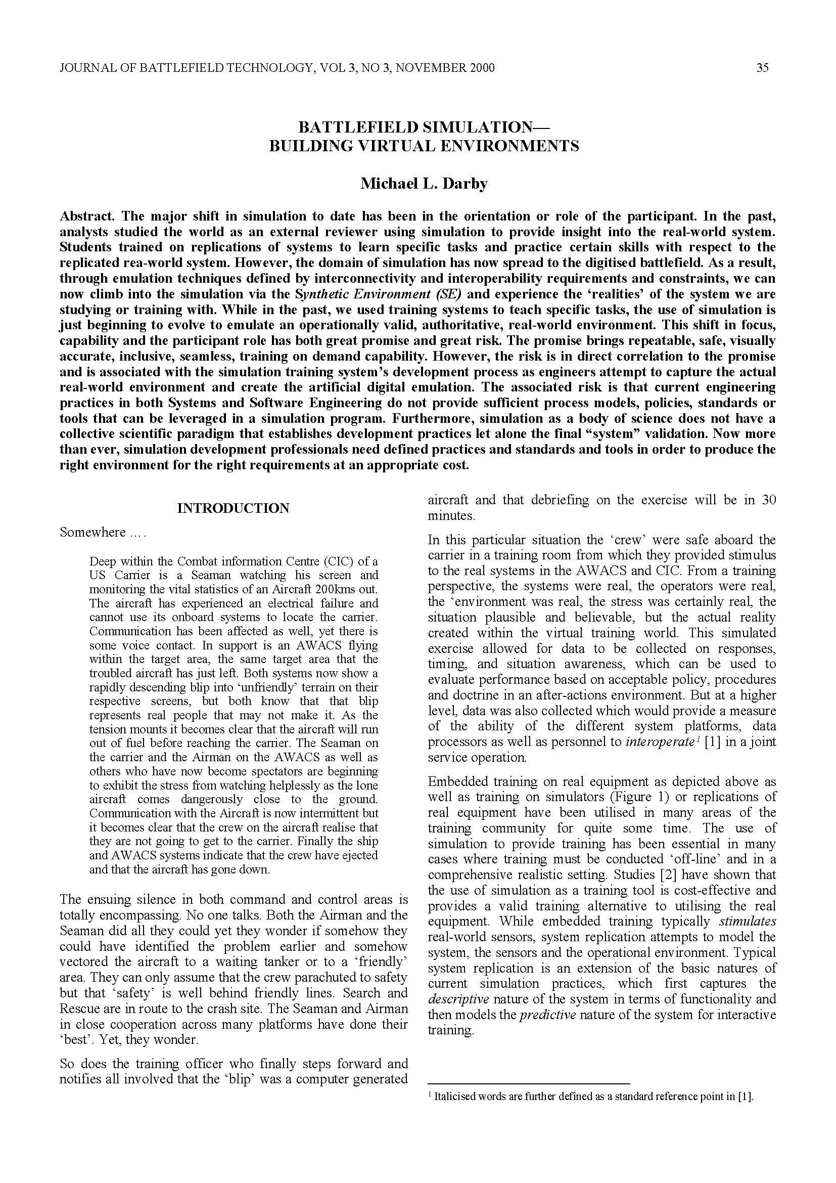 Battlefield Simulation - Building Virtual Environments