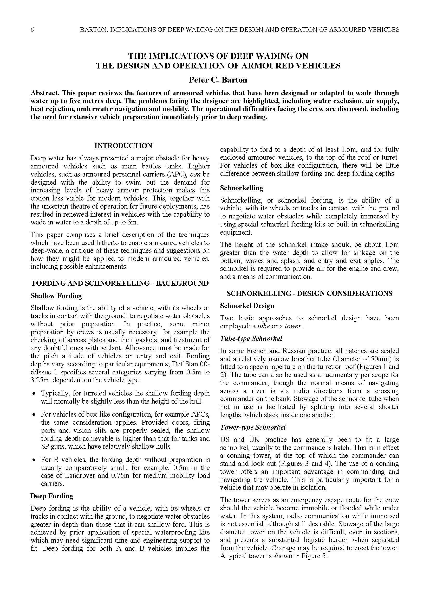 The Implications of Deep Wading on the Design and Operation of Armoured Vehicles