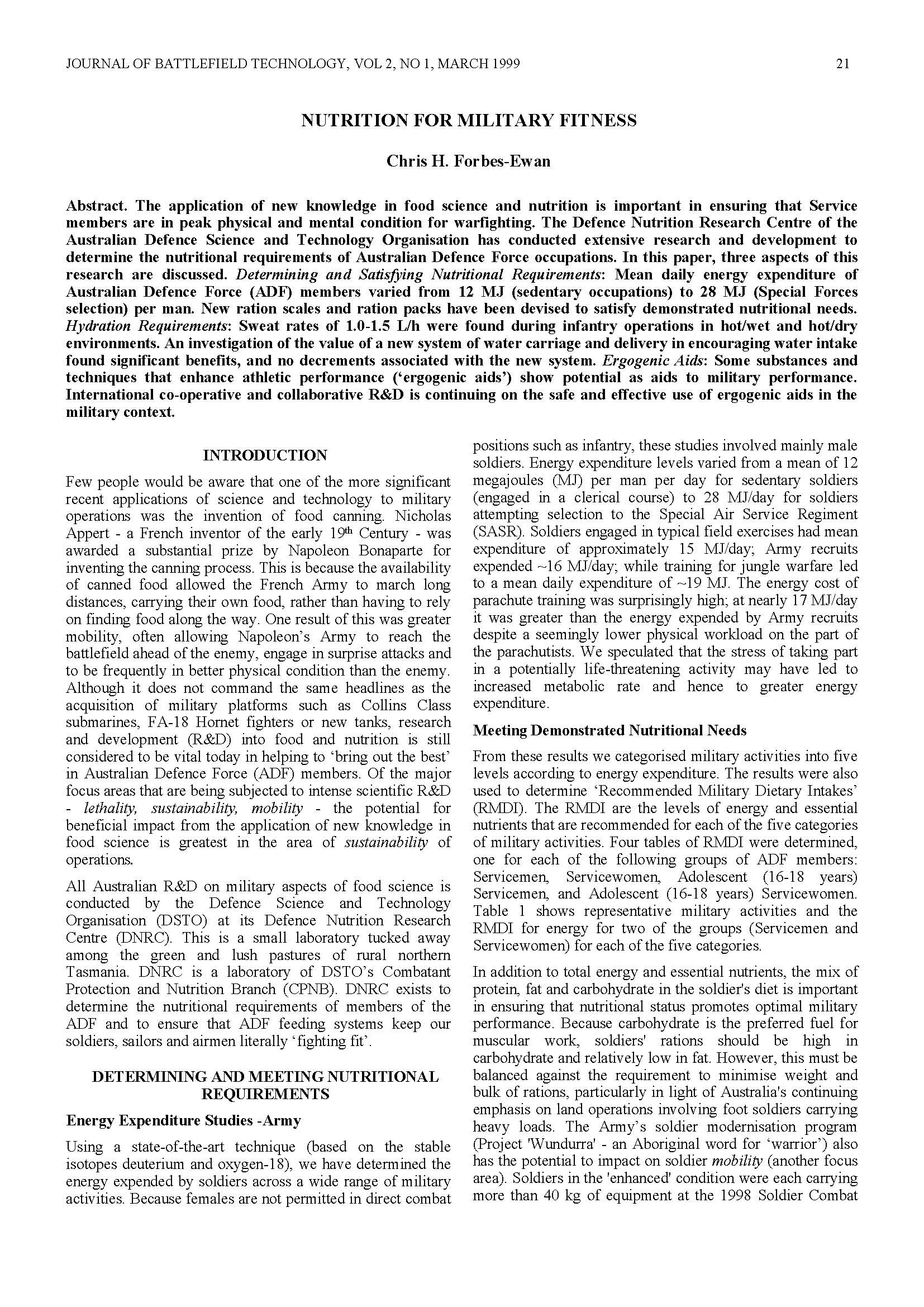 Nutrition for Military Fitness