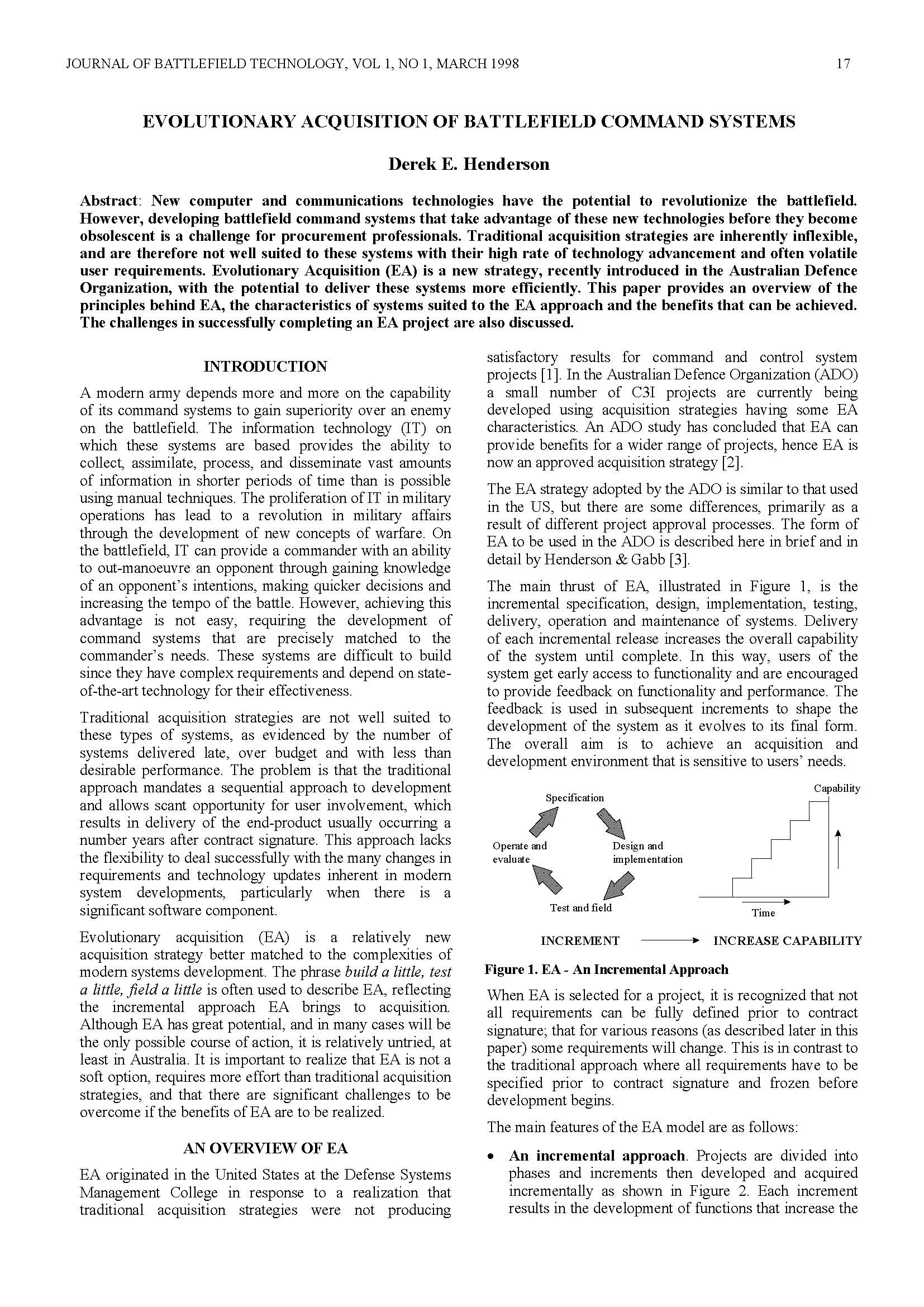 Evolutionary Acquisition of Battlefield Command Systems
