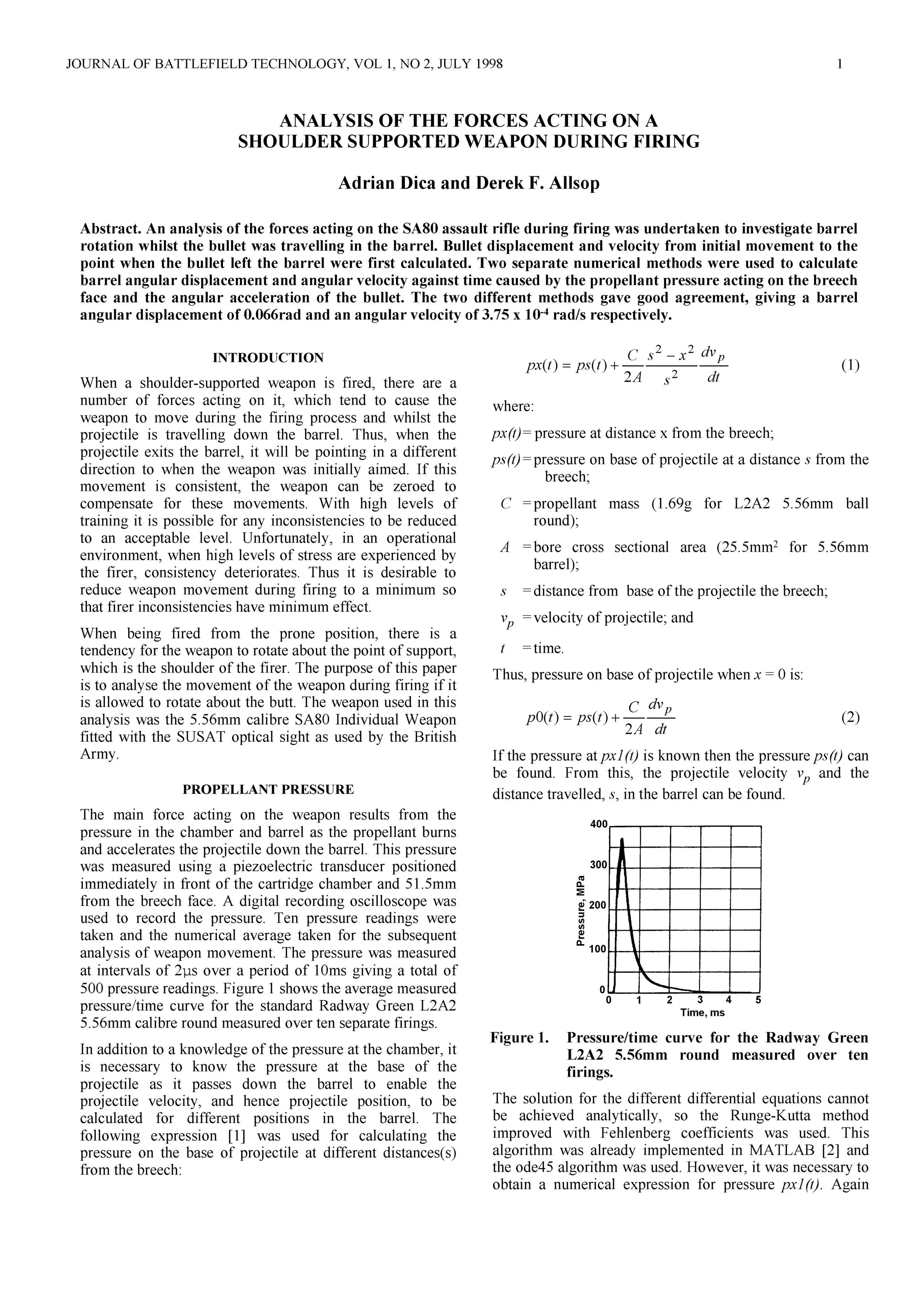 Analysis of the Forces Acting on a Shoulder Supported Weapon during Firing