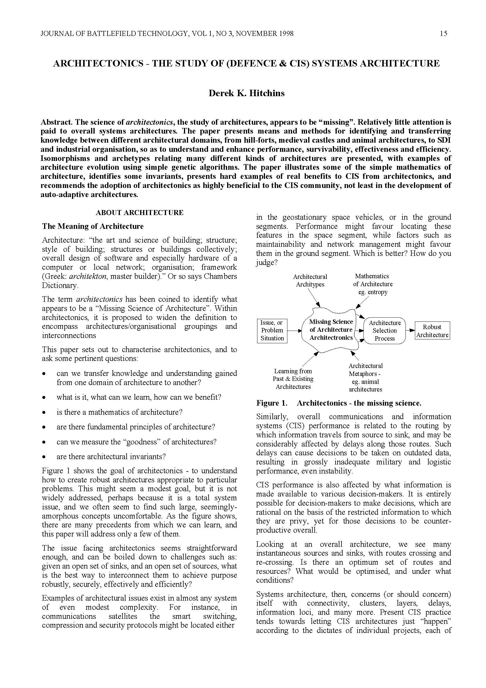Architectronics - The Study of (Defence and CIS) Systems Architectures