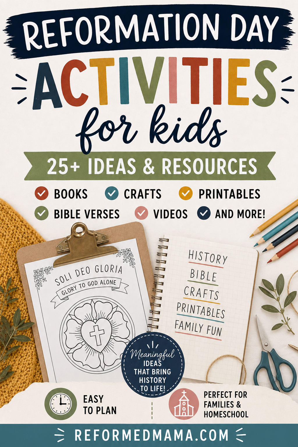 Looking for Reformation Day activities for kids? This collection includes Reformation Day books, Bible verses, Five Solas activities, Martin Luther resources, crafts, videos, homeschool ideas, and more. Whether you're planning a full Reformation Day celebration or simply want to spend an afternoon teaching your children about the Protestant Reformation, you'll find plenty of easy, meaningful ideas here.