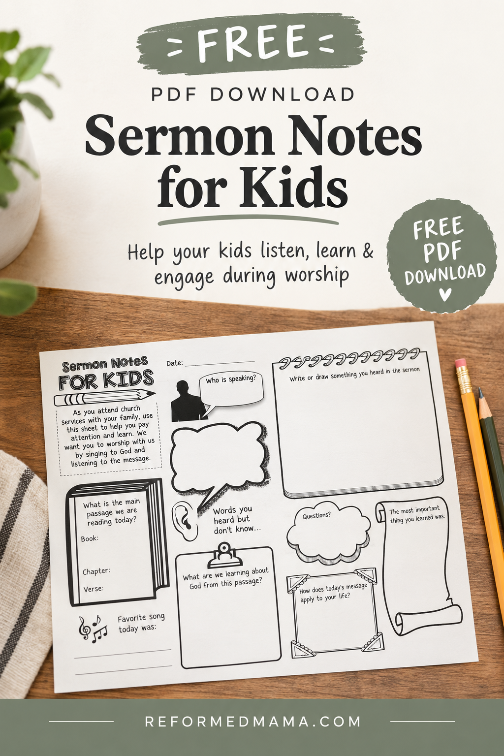 Free Sermon Notes Handout for Kids! Easy to print on a half sheet!