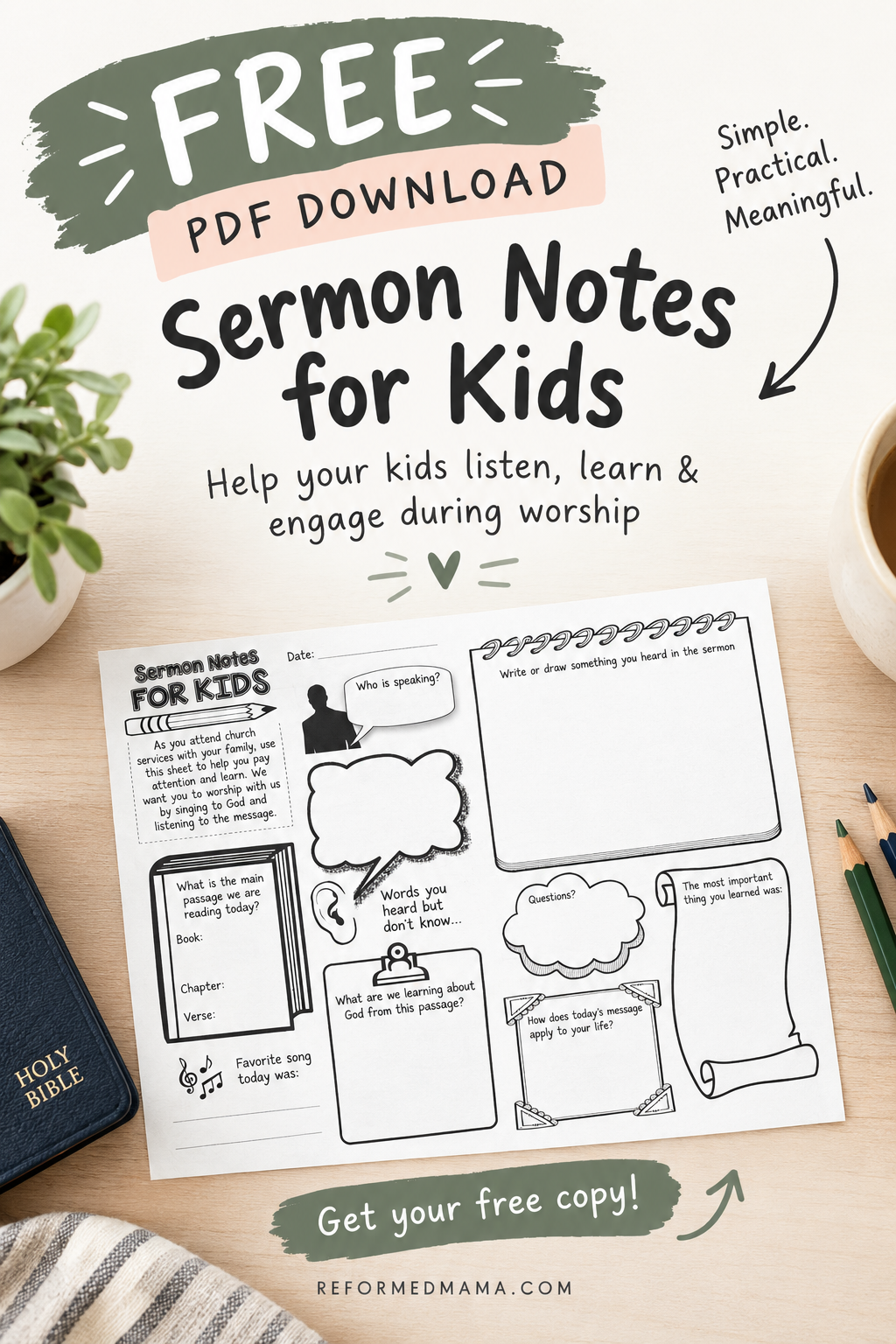 Free Sermon Notes Handout for Kids! Easy to print on a half sheet!