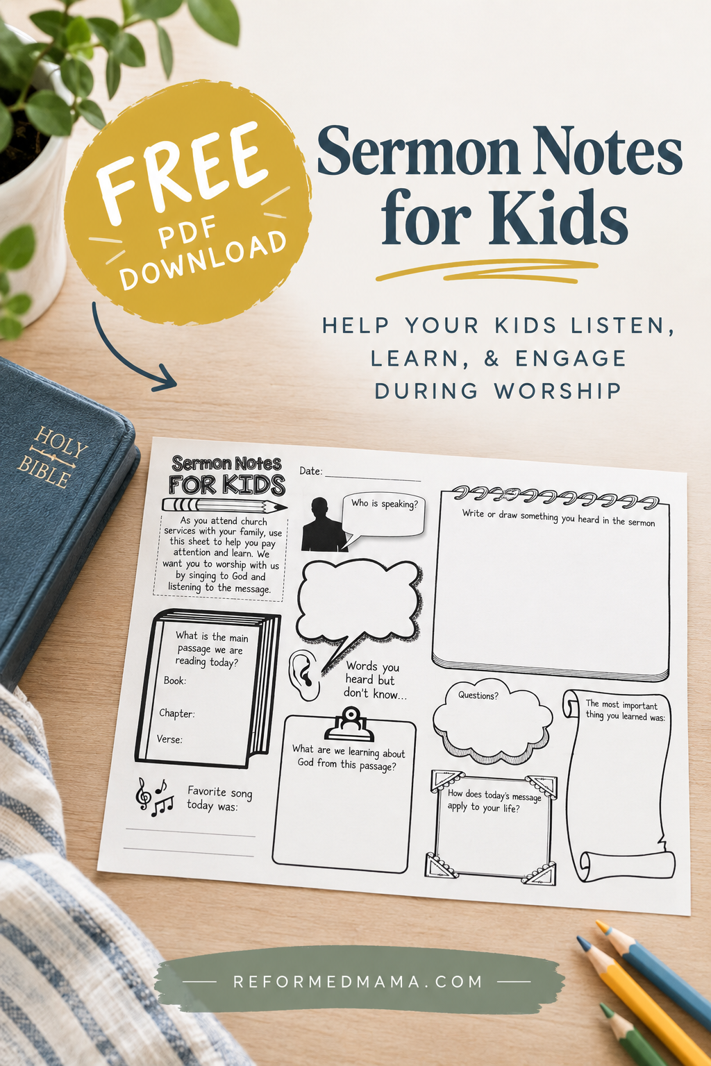 Free Sermon Notes Handout for Kids! Easy to print on a half sheet!