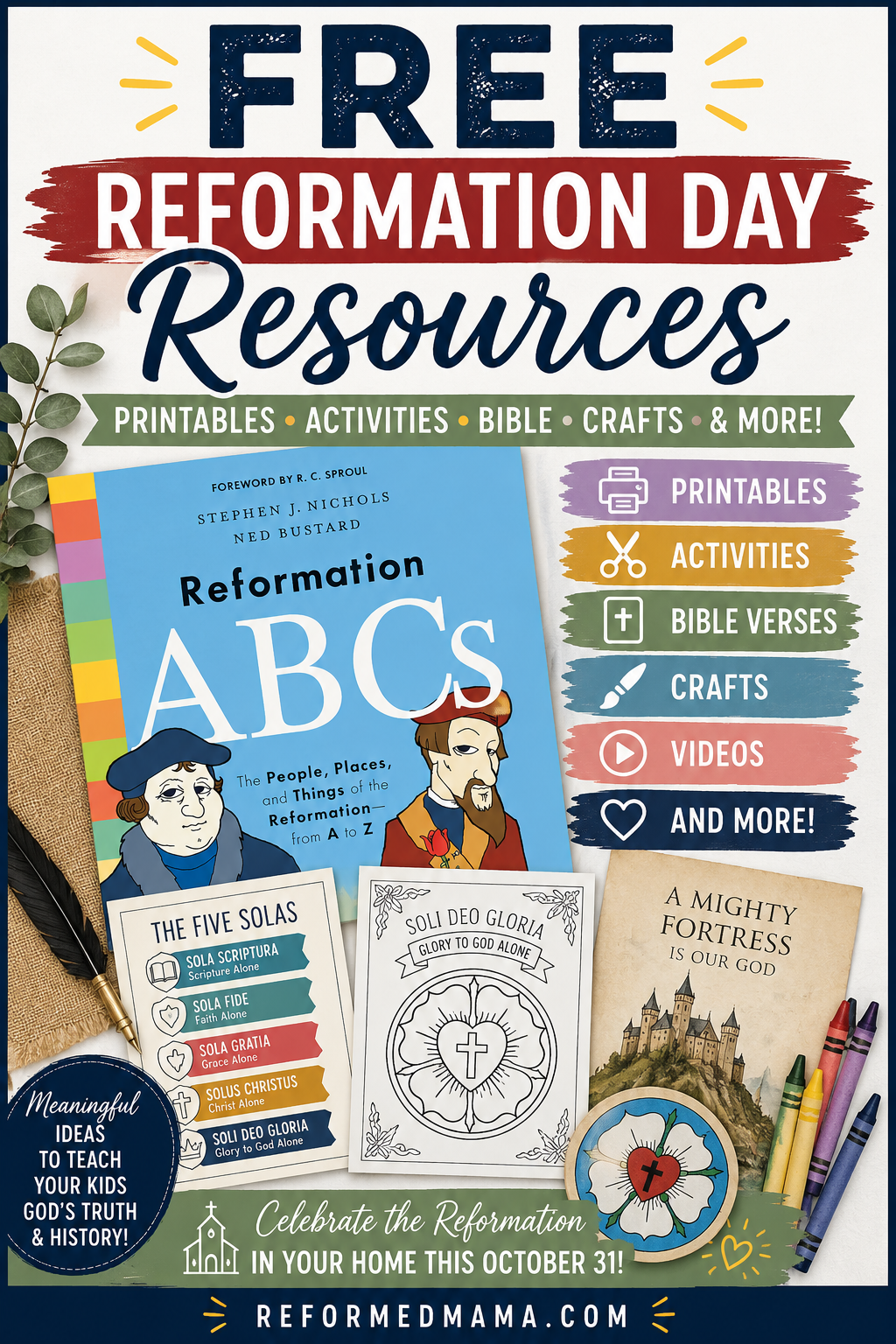 Looking for Reformation Day activities for kids? This collection includes Reformation Day books, Bible verses, Five Solas activities, Martin Luther resources, crafts, videos, homeschool ideas, and more. Whether you're planning a full Reformation Day celebration or simply want to spend an afternoon teaching your children about the Protestant Reformation, you'll find plenty of easy, meaningful ideas here.