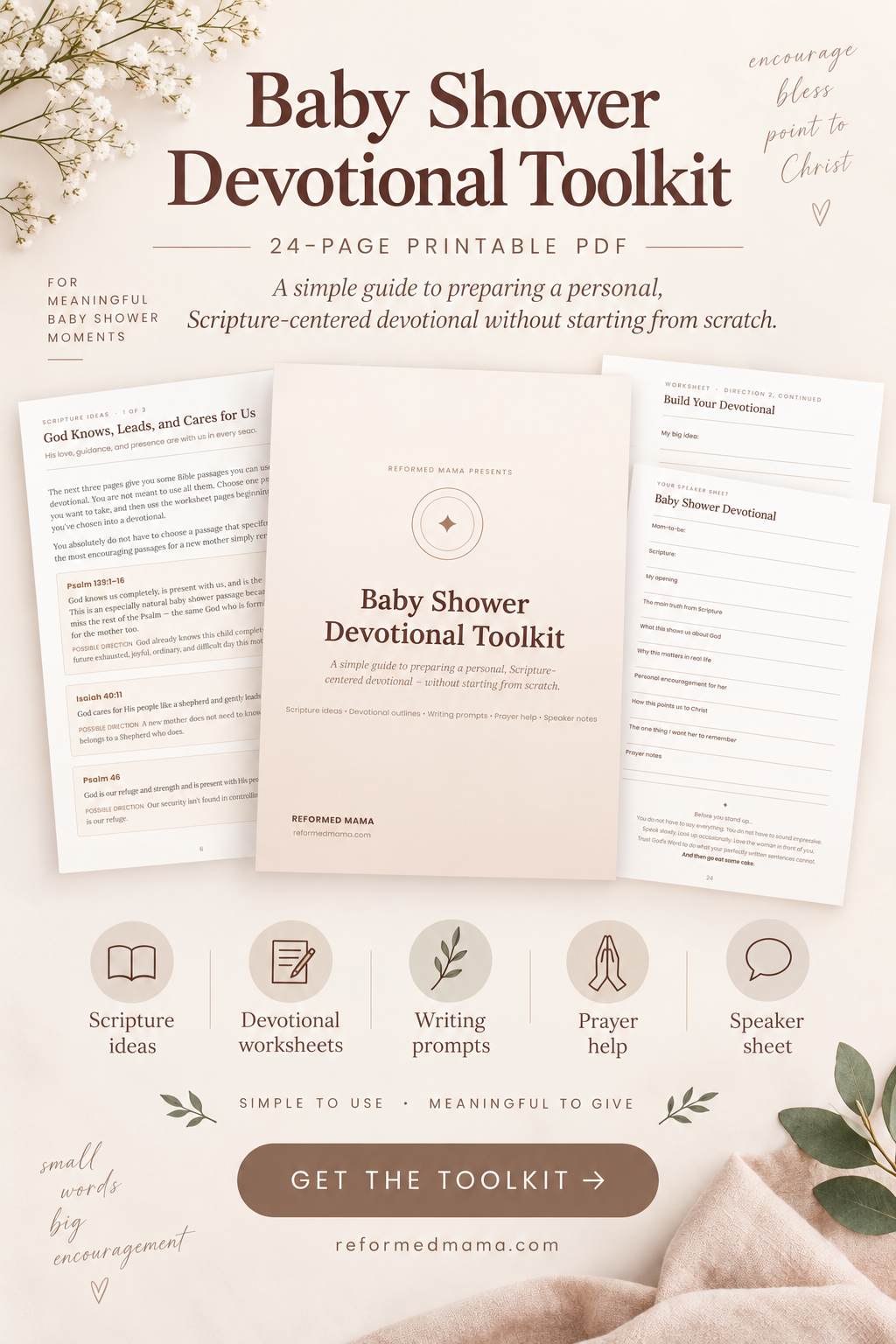 24-page Baby Shower Devotional Toolkit printable PDF.