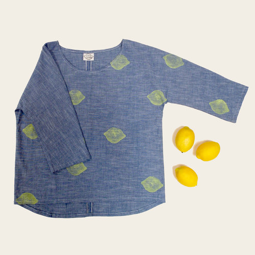 Lemon Long Sleeve Chambray Top, $126