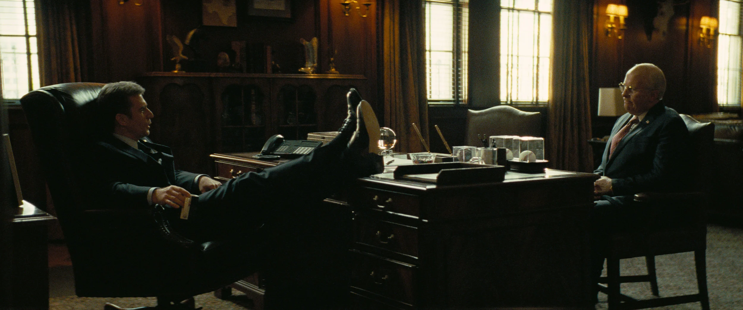 Sam Rockwell as George W. Bush and Bale as Cheney. Credit : Annapurna Pictures 2018 © Annapurna Pictures, LLC. All Rights Reserved.