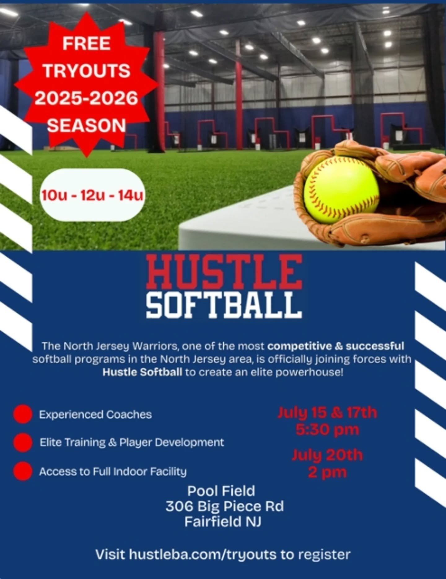 2026 Hustle Softball Club Tryouts are on the way! Visit www.hustleba.com/tryouts to register. Ages 10u, 12u, 14u. #futurestartsnow #hustle #softball #hustlesoftball #10u #12u #14u