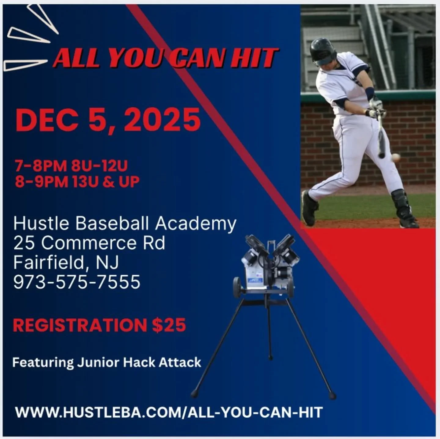 All you can hit nights starting tomorrow night and continuing every Monday and Friday for the month of December! Sign up or walk in, GET REPS 🫵🏼⚾ #allyoucanhit #hittingreps #hustle #winter #practice