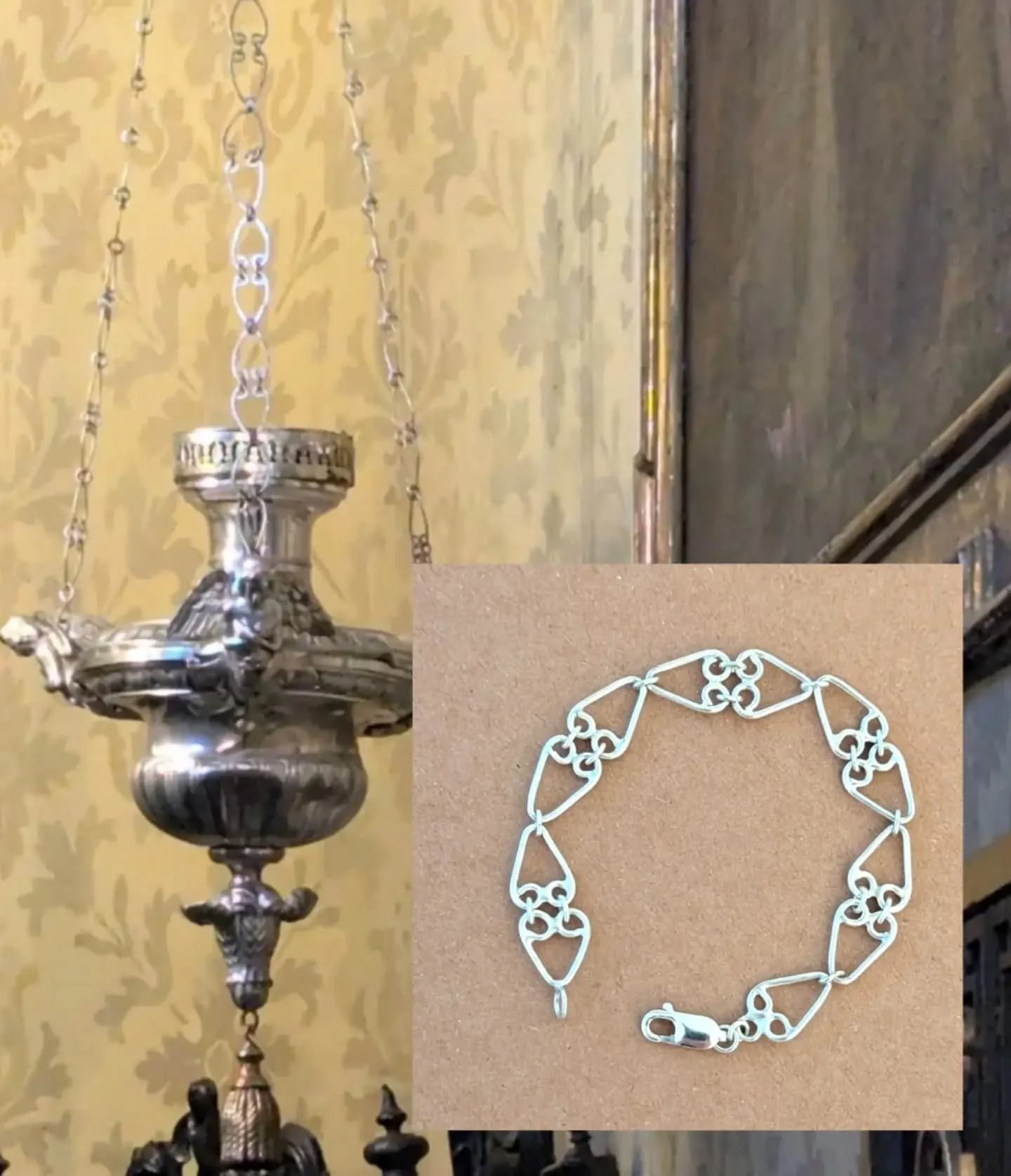Thurible chain inspired by the <3 details and ornate in northern Italian churches. Each link is hand formed from wire and soldered to create this comfy n lightweight silver bracelet !  Available through dm ✨