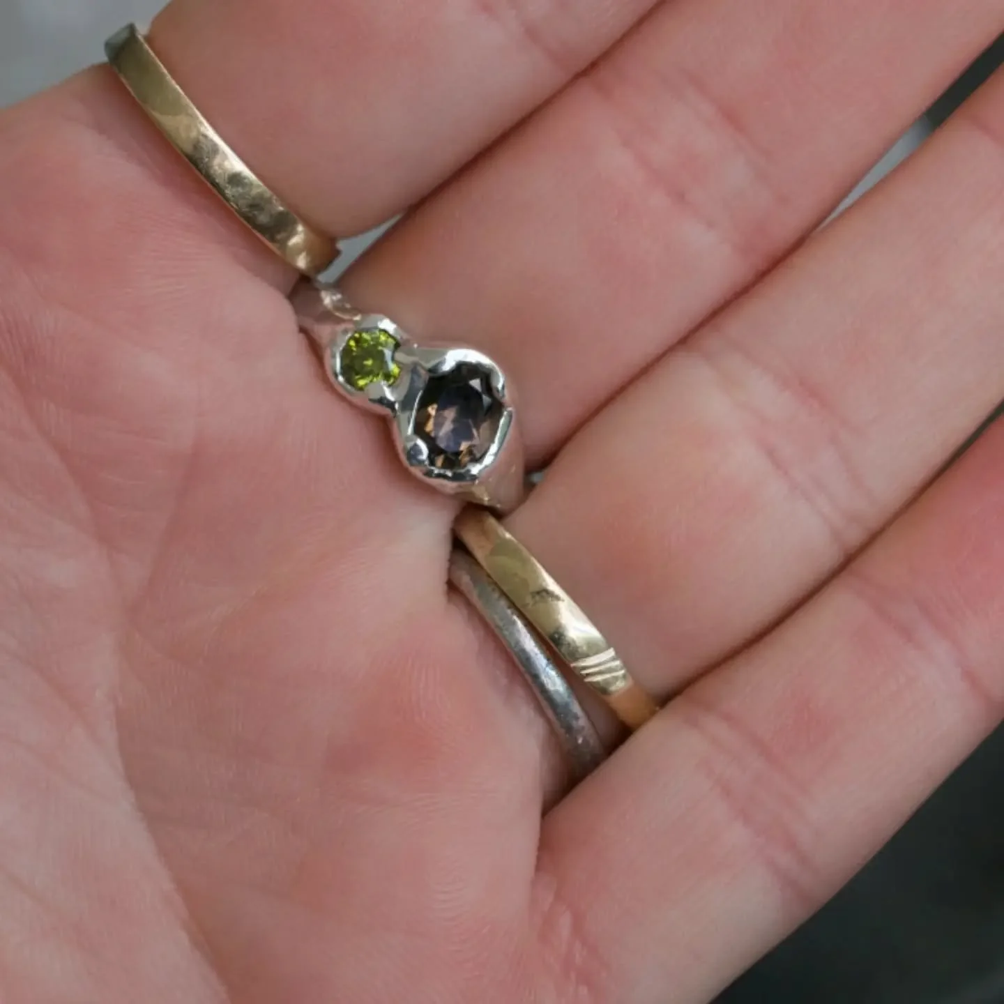 Happiest 30th Momo!!! My lil chicken! My bestie ! Lil adventure buddy! What an honor to make u this special ring from ur fam as a (somewhat surprise) --- a peridot for ur month of birth and a smoky quartz for how grounded n dirty u like to be - alway