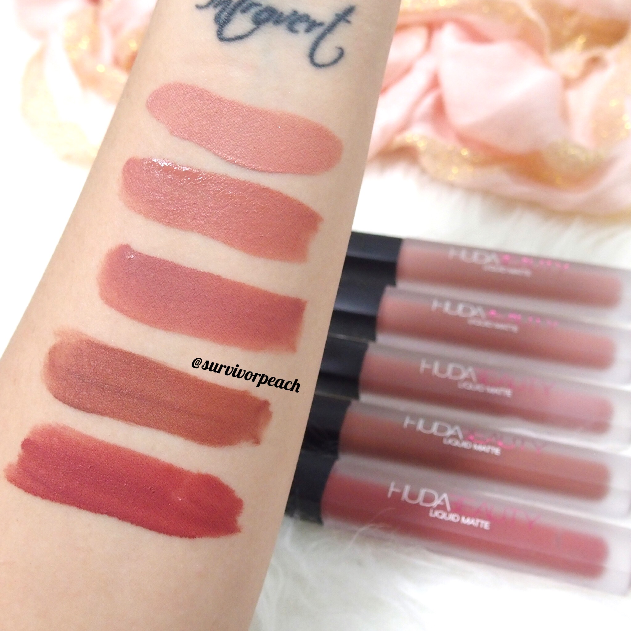 aantal forum hoog Huda Beauty Liquid Lipsticks swatches — Survivorpeach