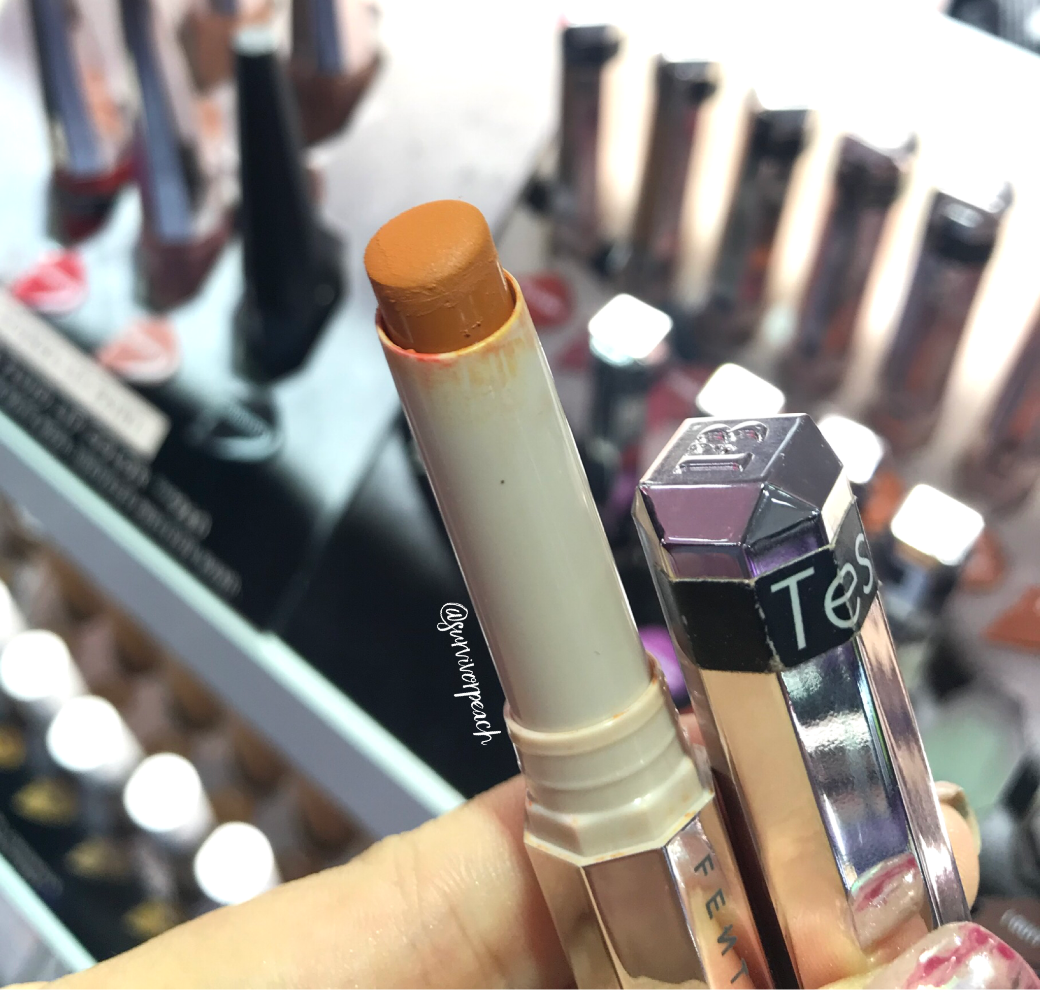 Fenty Beauty Mattemoiselle Plush Matte Lipstick Shade Extensions Gloss Bomb Swatches Survivorpeach