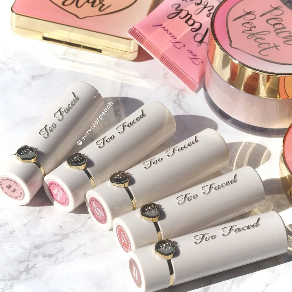 Toofaced Peach Kiss Lipsticks reviews and swatches 