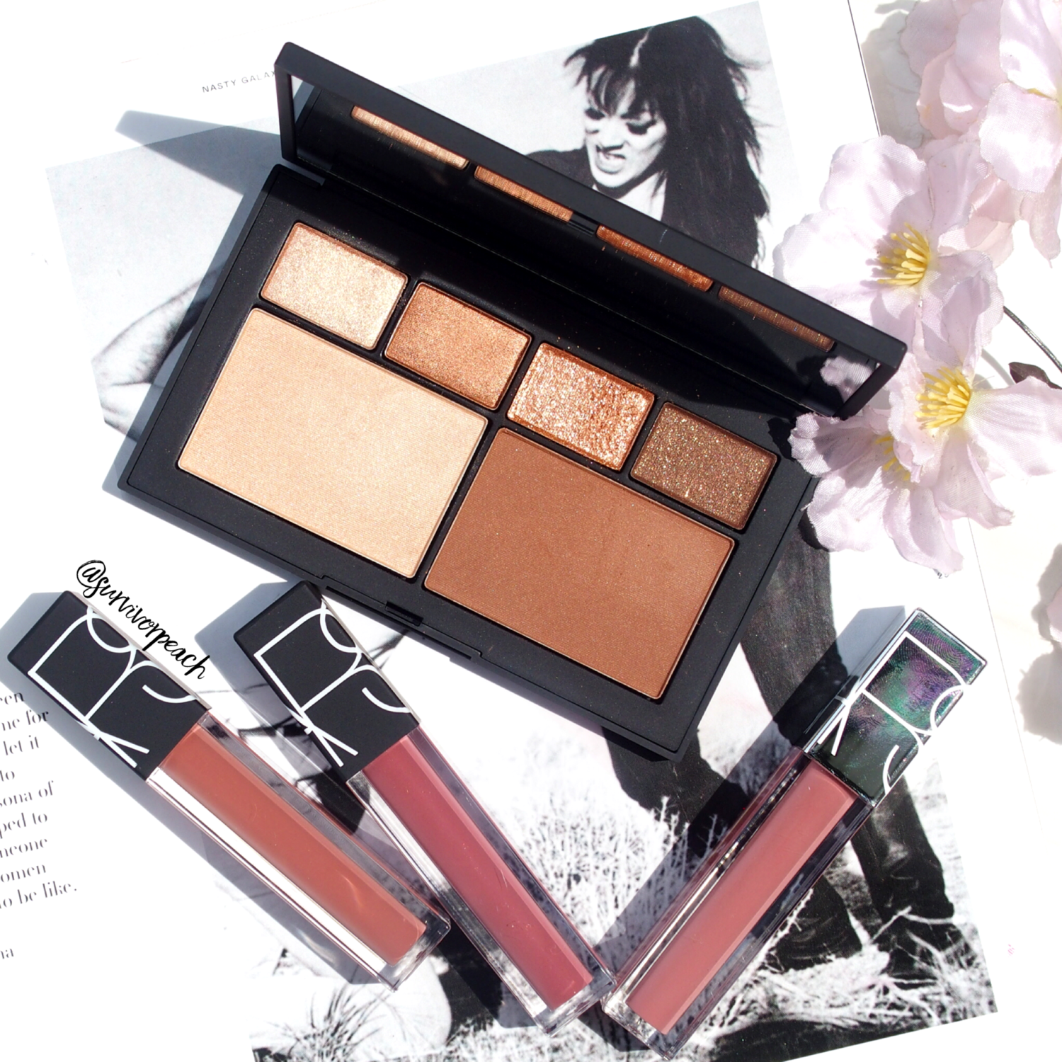 Nars Atomic Blonde palette swatches + Velvet Lip Colors 