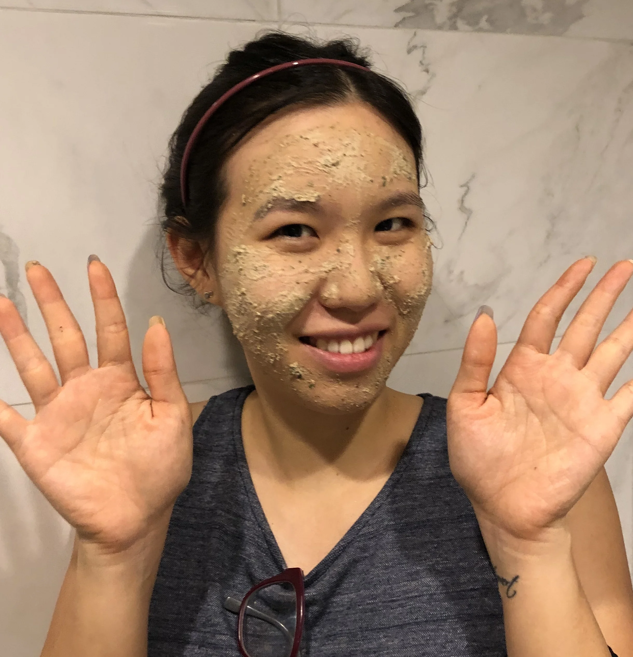 Me wearing Lush BB Seaweed Fresh Face Mask