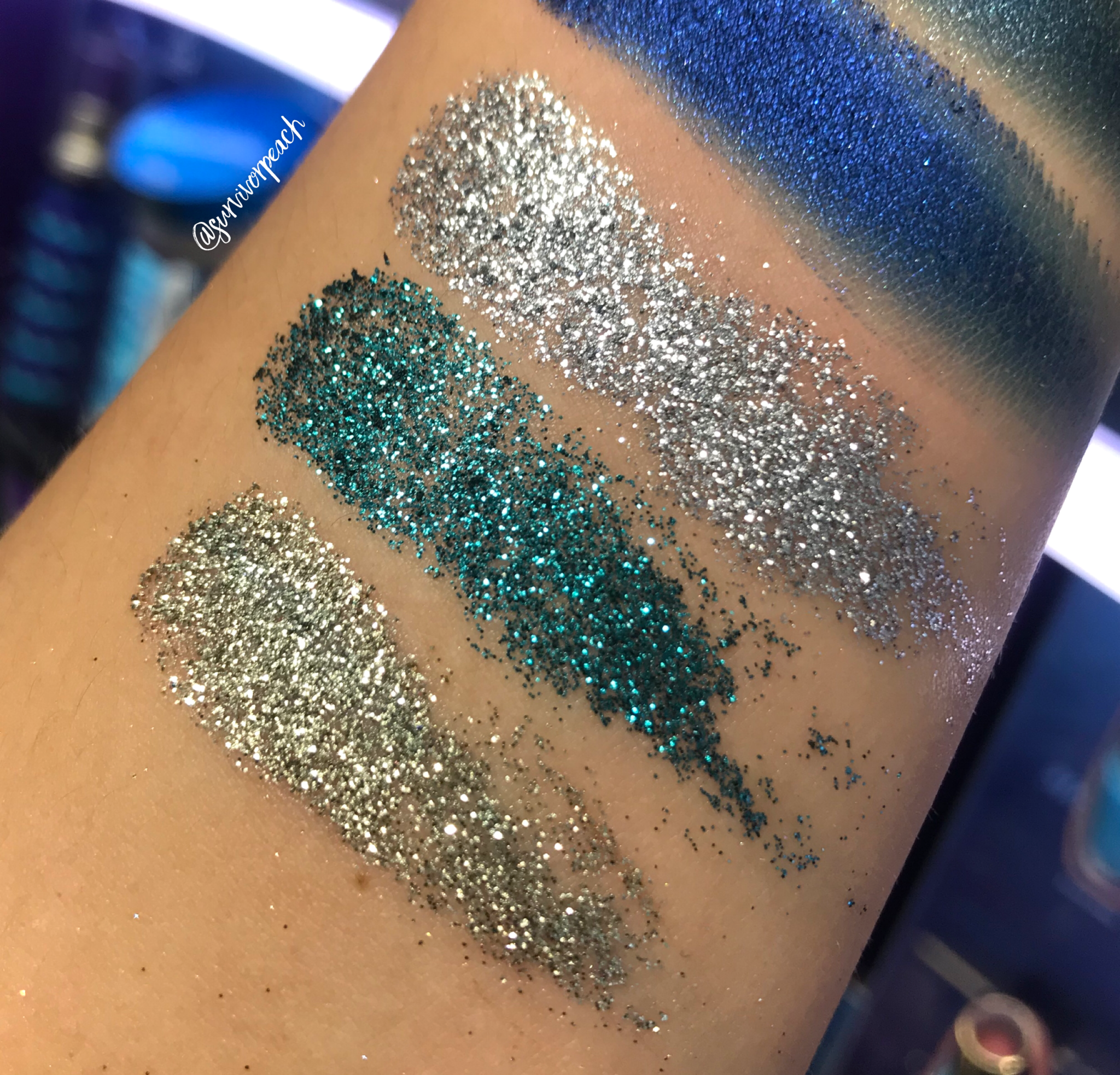 Swatches of the Tarte Rainforest of the Sea™ high tides &amp; good vibes eyeshadow palette