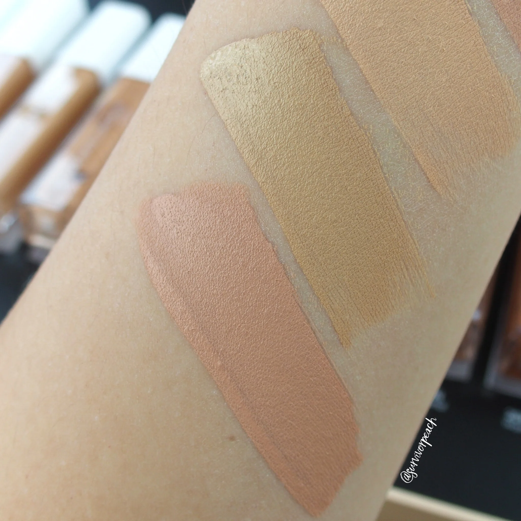 Natasha Denona Transfix Matte Concealer swatches- 6 NY Neutral Yellow, 7Y Yellow, 8R Red