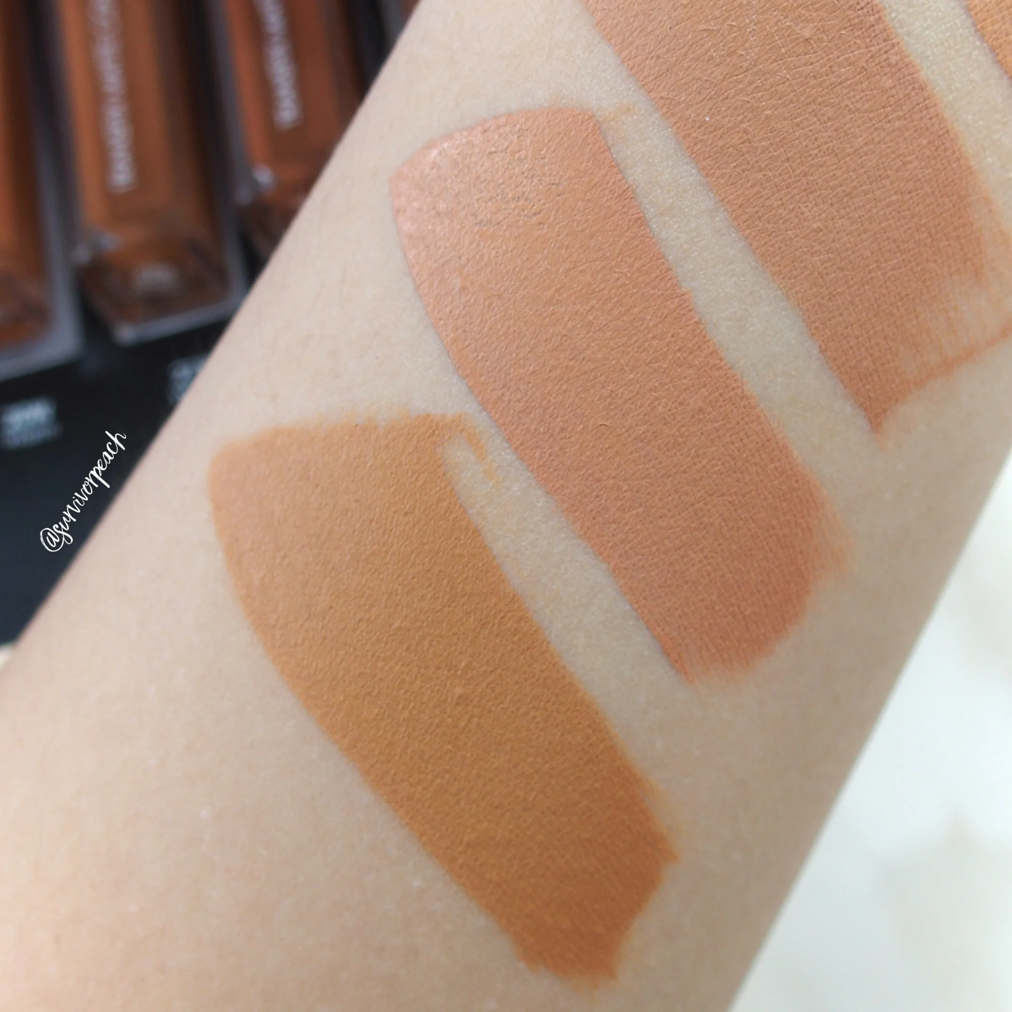 Natasha Denona Transfix Matte Concealer swatches - 15R Red, 16WY Warm Yellow