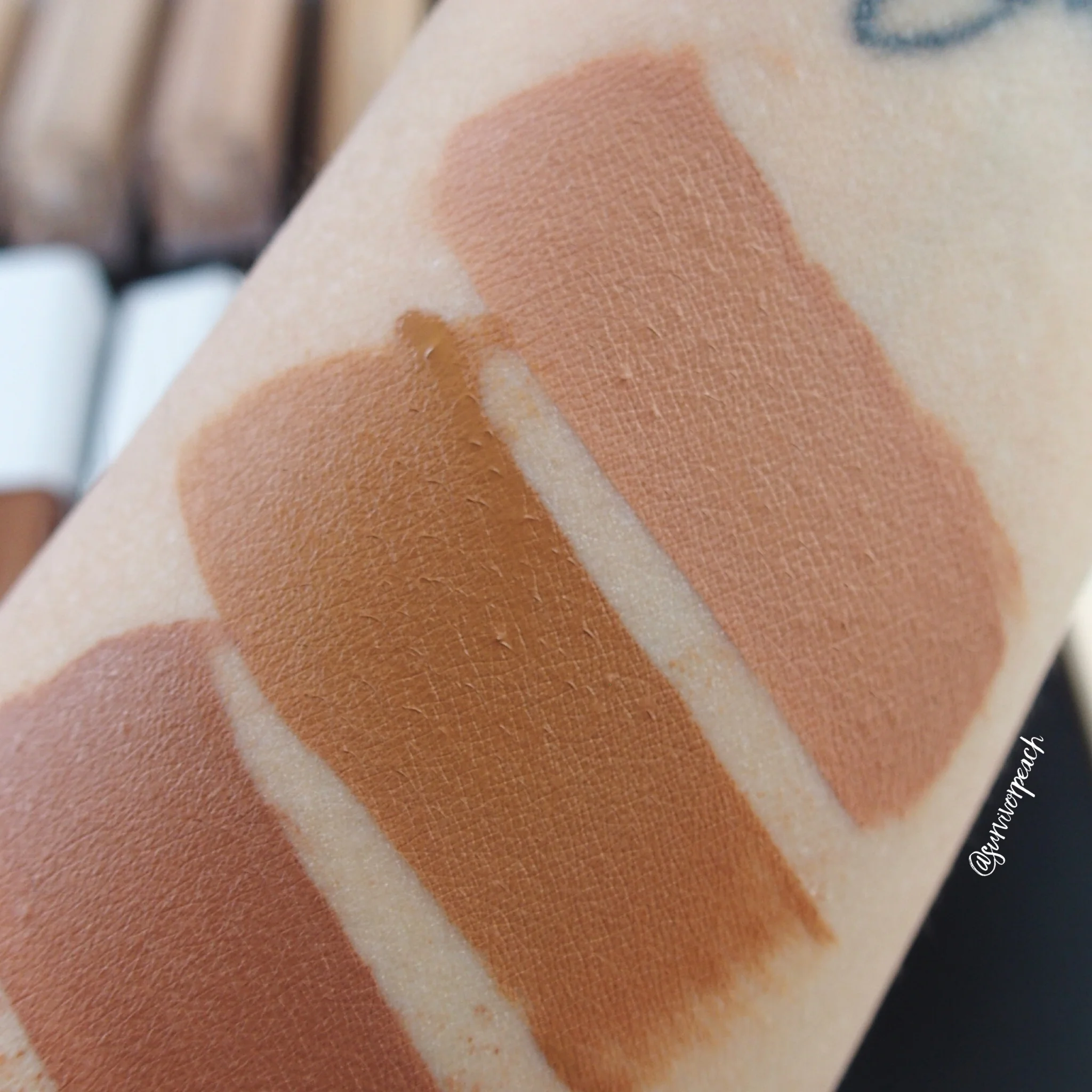 Natasha Denona Transfix Matte Concealer swatches - 17NR Neutral Red, 18WY Warm Yellow, 19N Neutral,